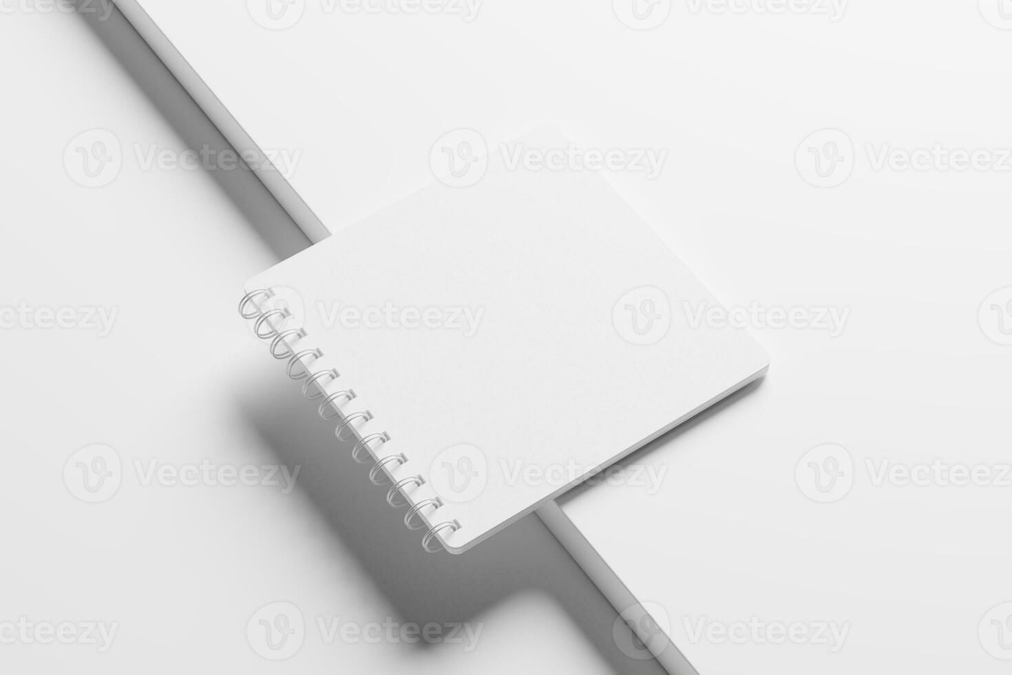 Square Spiral Notebook 3D Rendering White Blank Mockup photo