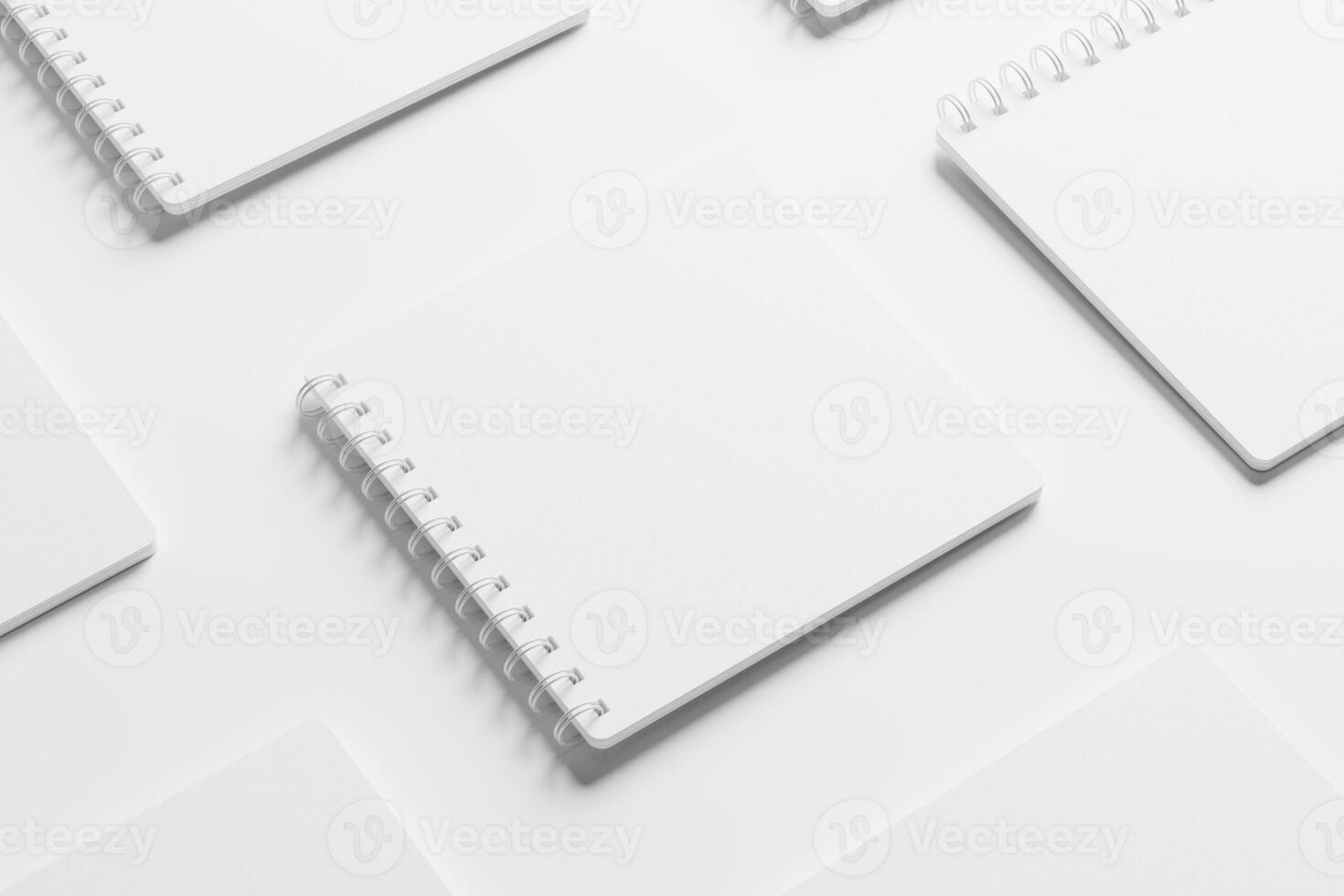 Square Spiral Notebook 3D Rendering White Blank Mockup photo