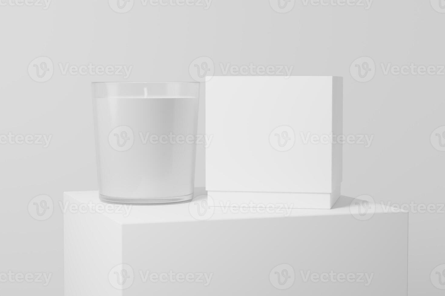 Candle Glass With Box Packaging 3D Rendering White Blank Mockup photo