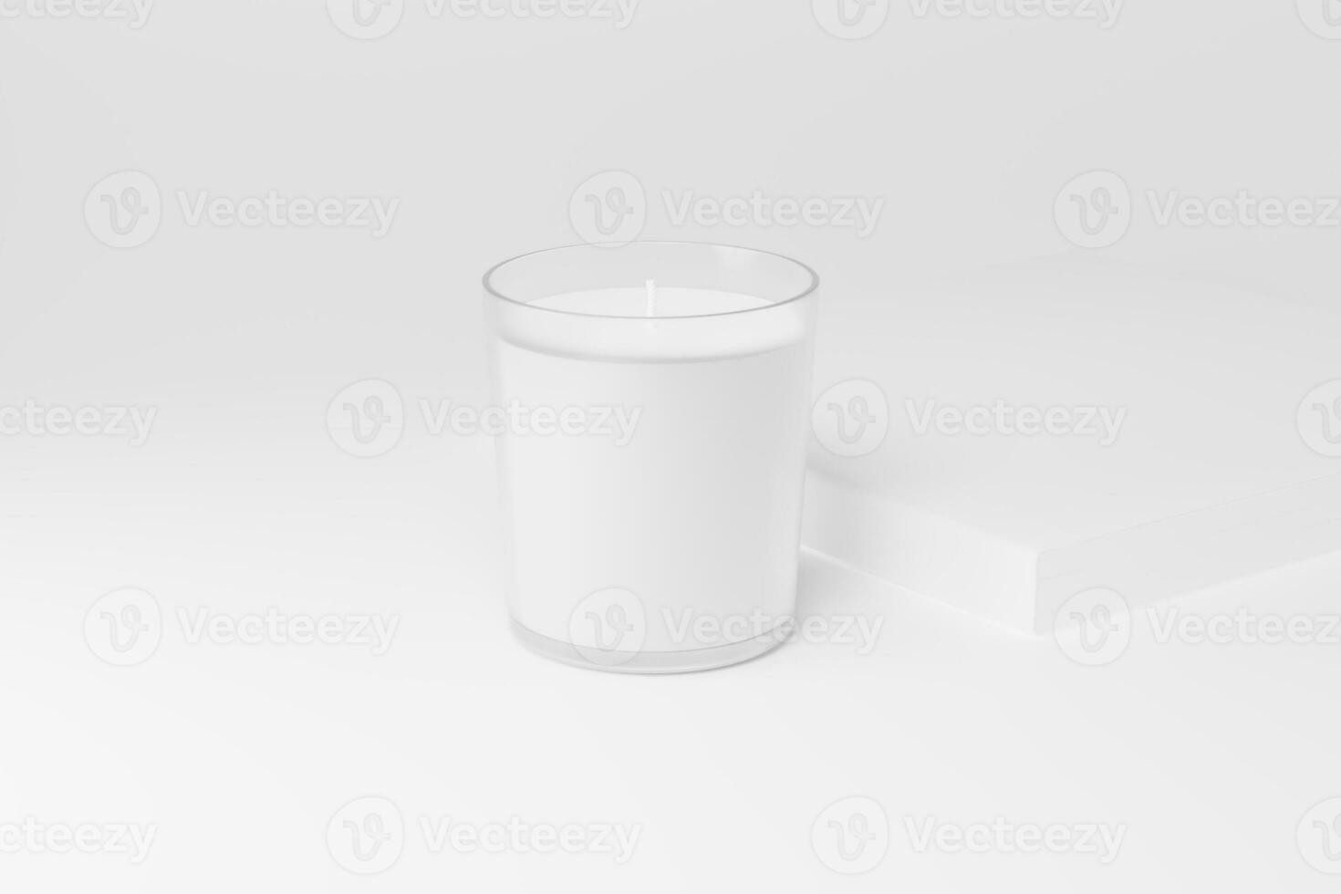 Candle Glass With Box Packaging 3D Rendering White Blank Mockup photo