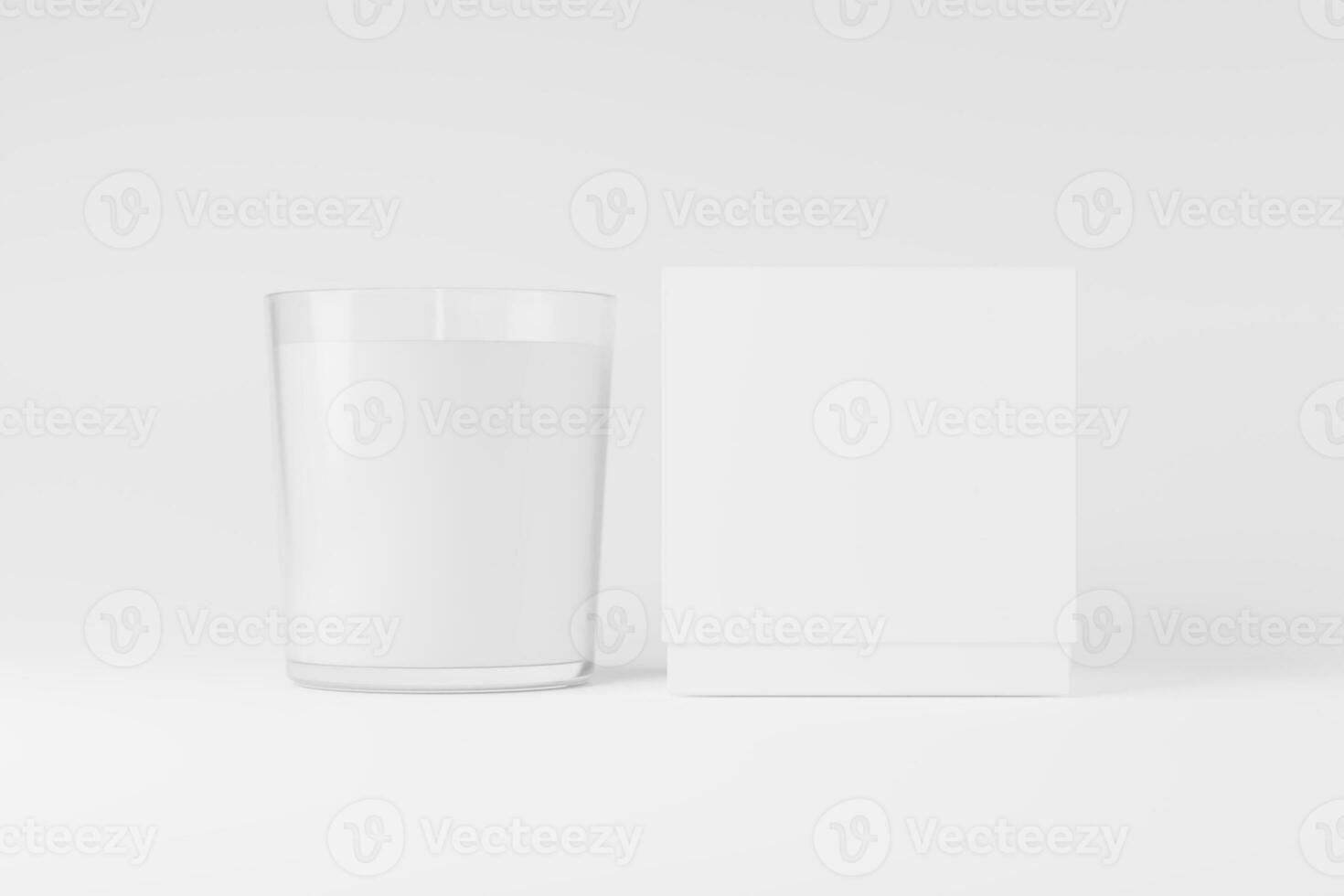 Candle Glass With Box Packaging 3D Rendering White Blank Mockup photo