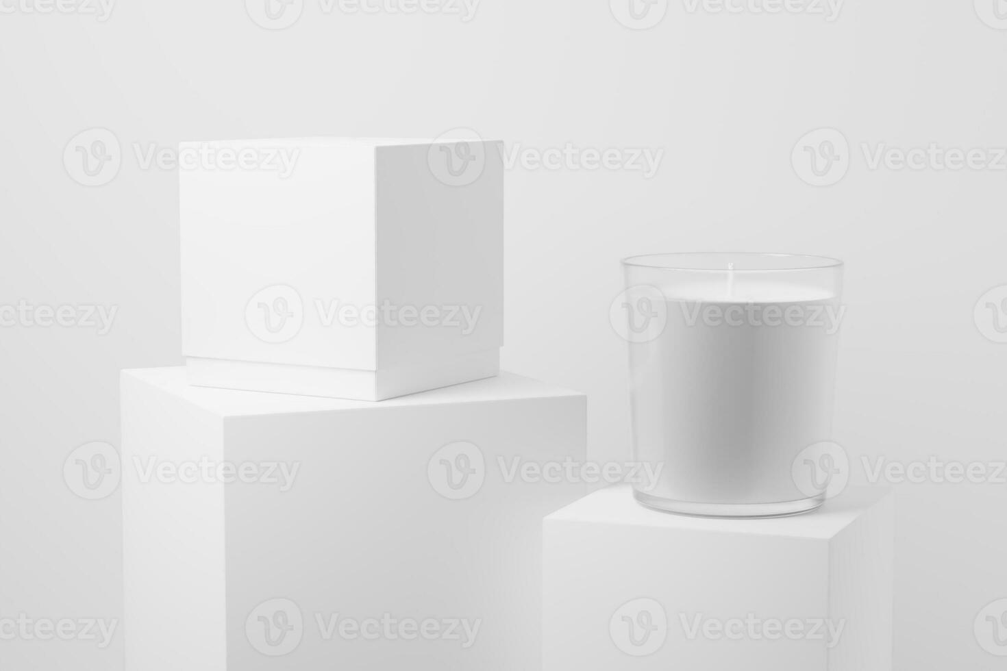 Candle Glass With Box Packaging 3D Rendering White Blank Mockup photo