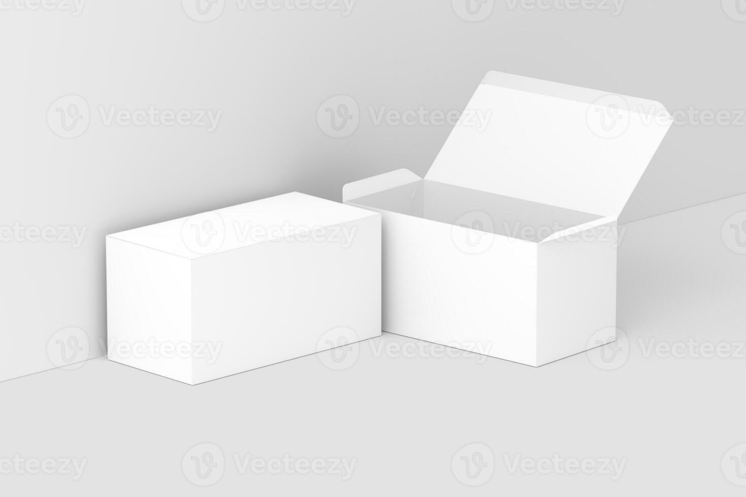 Wide Rectangle Box White Blank 3D Rendering Mockup photo