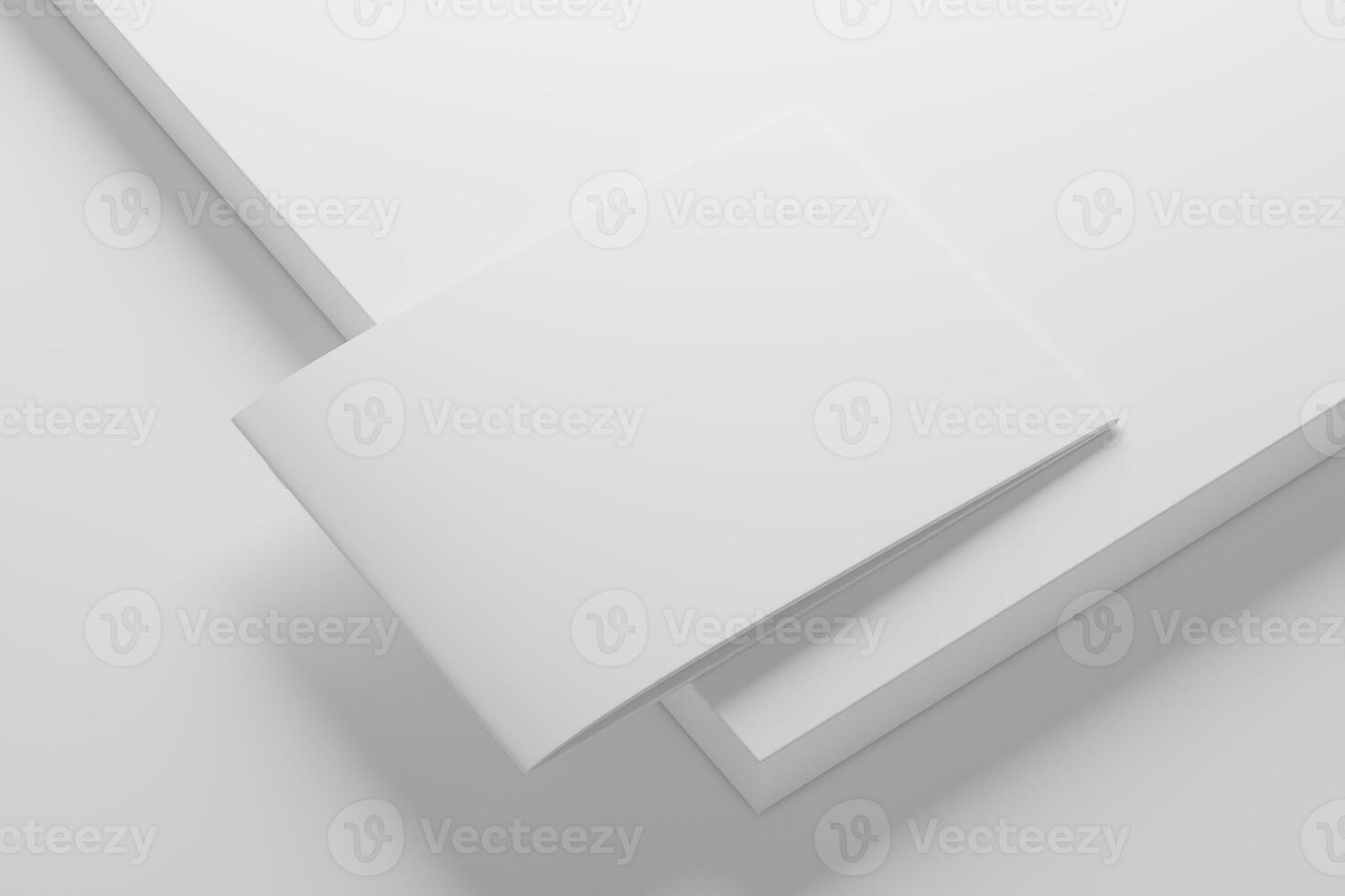 A4 Landscape Saddle Stitch Bifold Brochure White Blank 3D Rendering Mockup photo