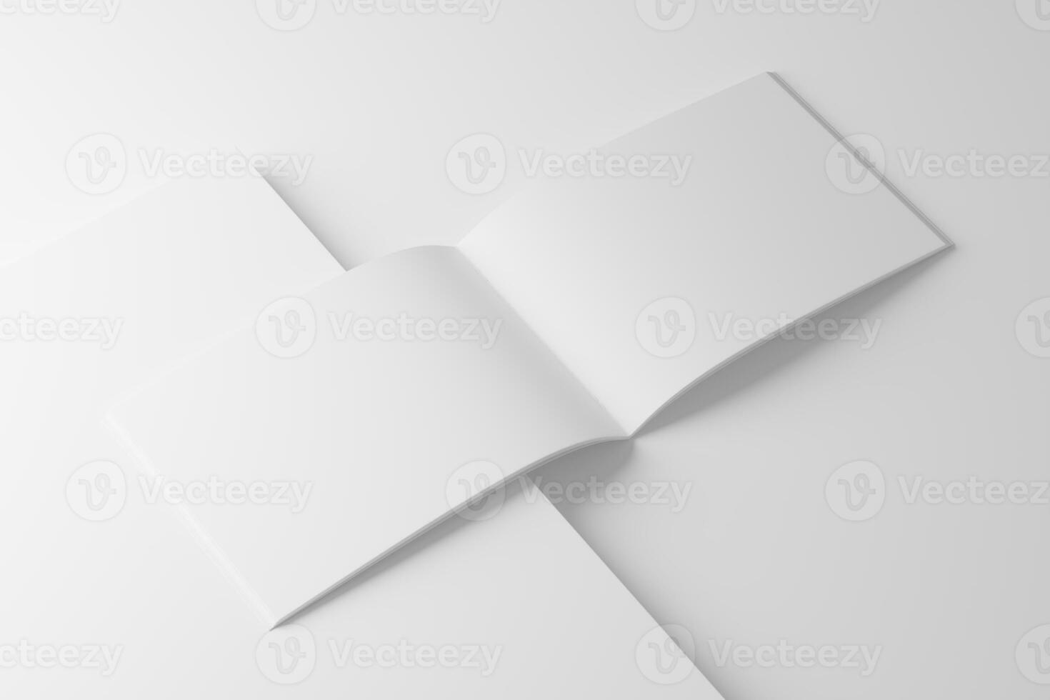 A4 Landscape Saddle Stitch Bifold Brochure White Blank 3D Rendering Mockup photo