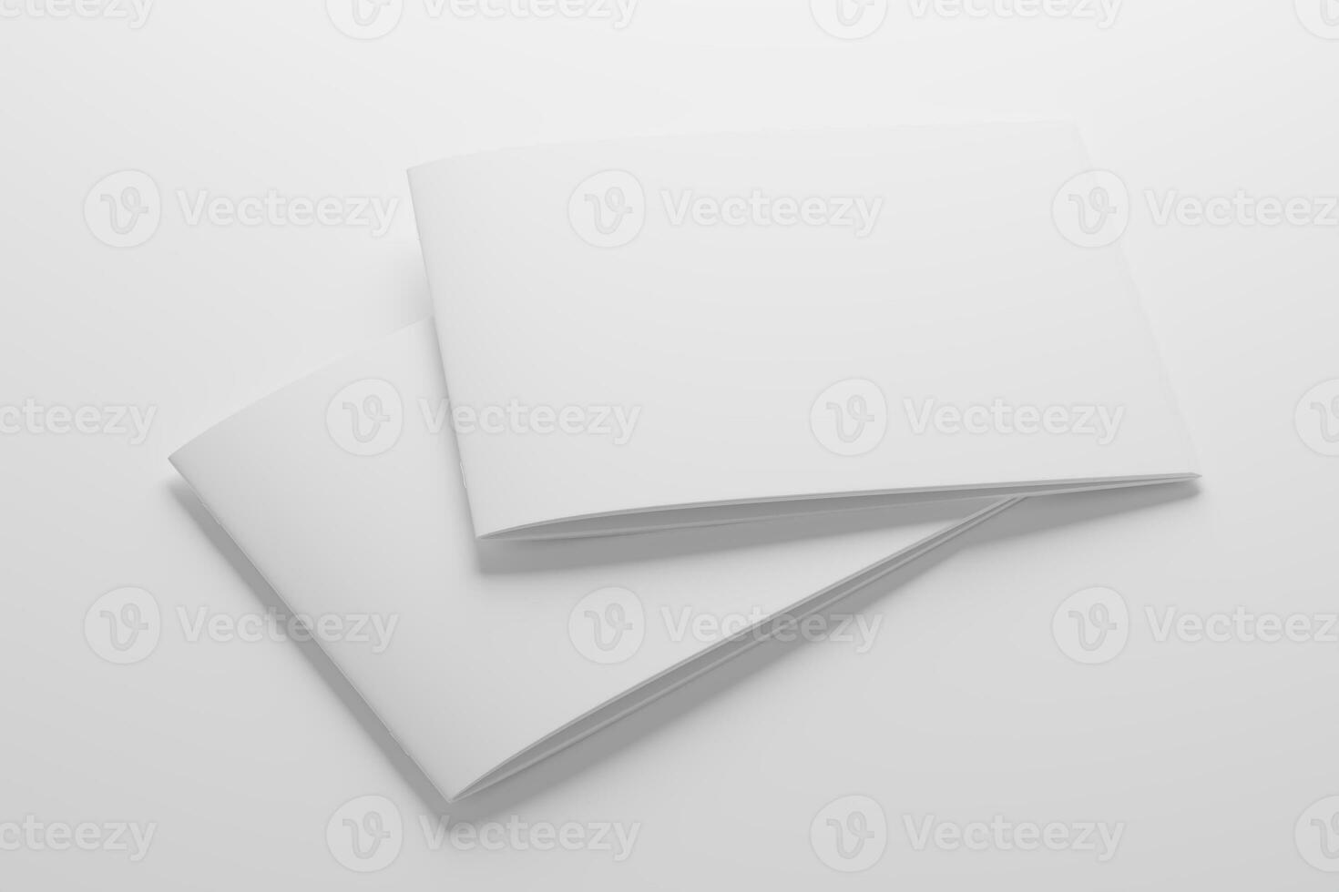 A4 Landscape Saddle Stitch Bifold Brochure White Blank 3D Rendering Mockup photo