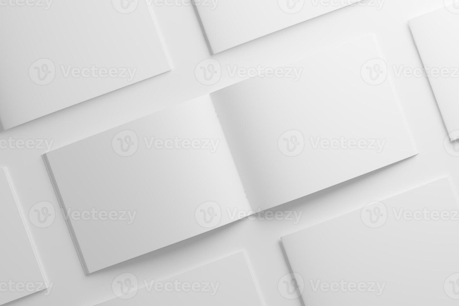 A4 Landscape Saddle Stitch Bifold Brochure White Blank 3D Rendering Mockup photo