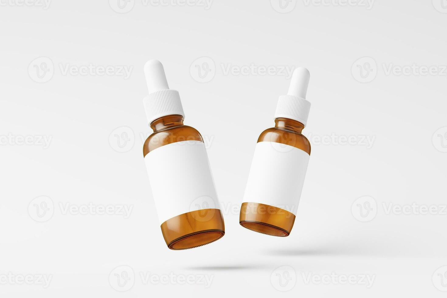 Amber Glass Dropper Bottle 3D Rendering White Blank Mockup photo