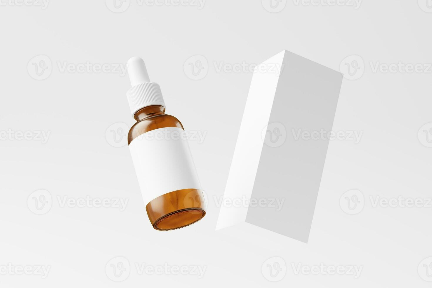 Amber Glass Dropper Bottle 3D Rendering White Blank Mockup photo