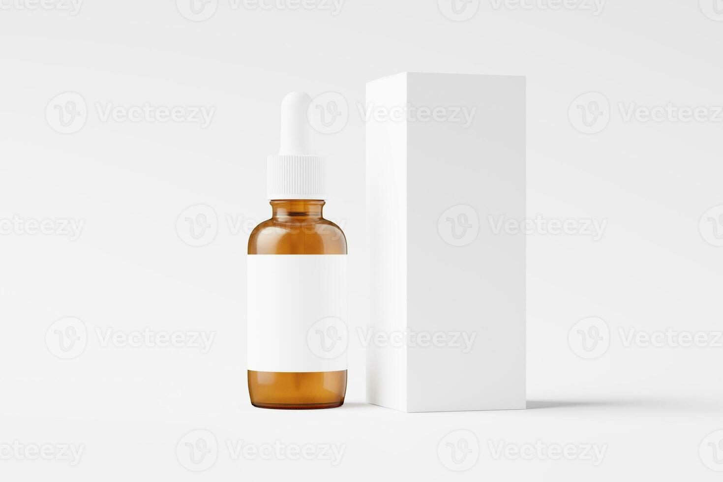 Amber Glass Dropper Bottle 3D Rendering White Blank Mockup photo