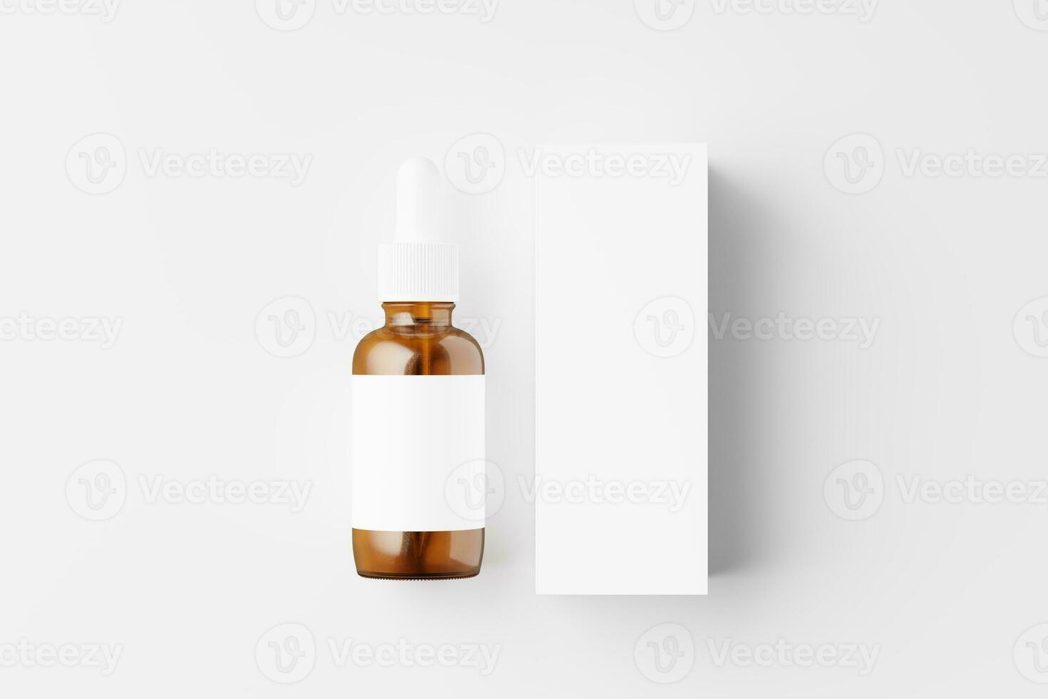 Amber Glass Dropper Bottle 3D Rendering White Blank Mockup photo