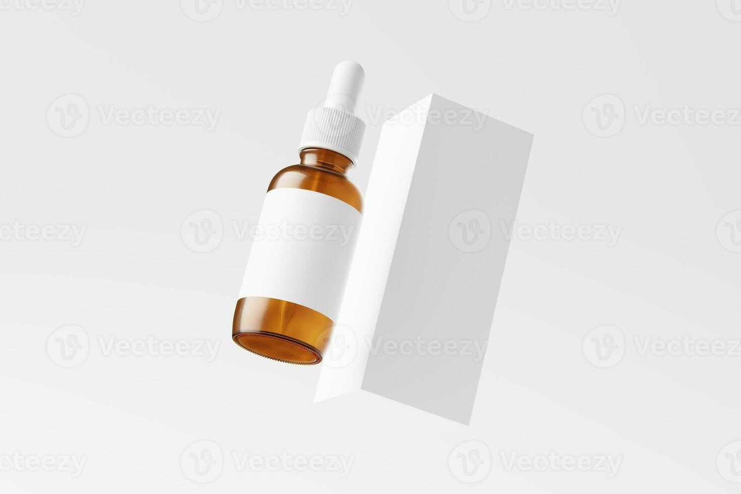 Amber Glass Dropper Bottle 3D Rendering White Blank Mockup photo