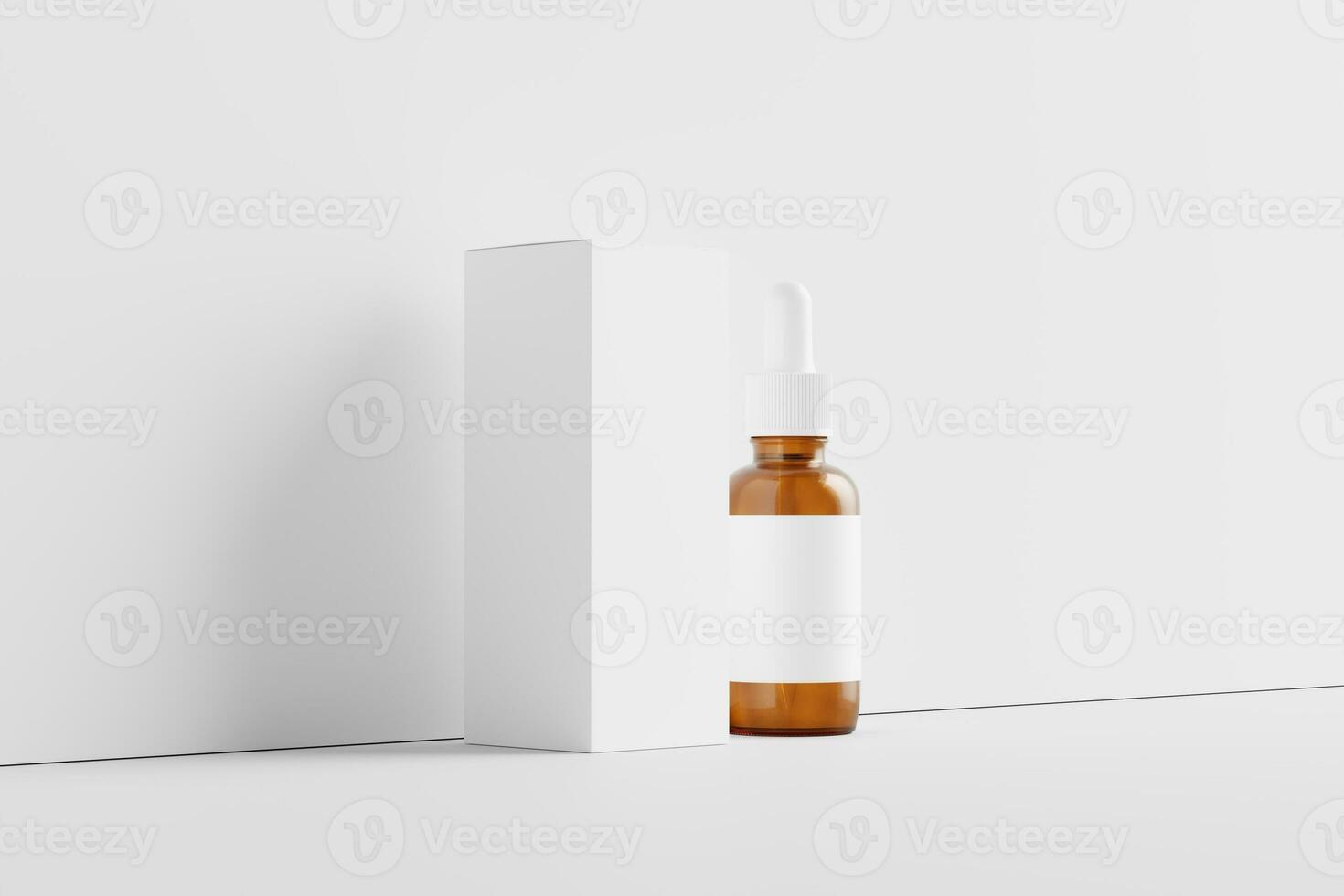 Amber Glass Dropper Bottle 3D Rendering White Blank Mockup photo