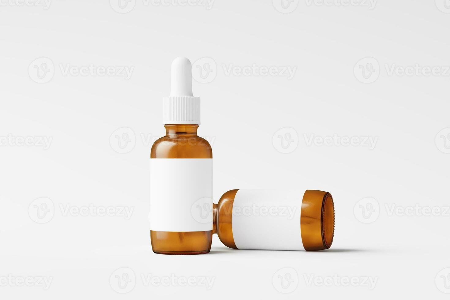 Amber Glass Dropper Bottle 3D Rendering White Blank Mockup photo