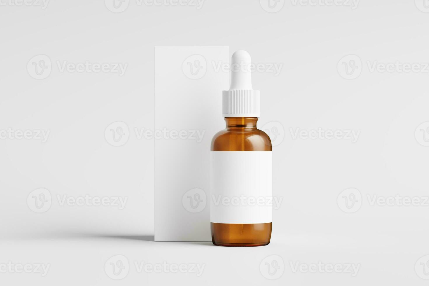Amber Glass Dropper Bottle 3D Rendering White Blank Mockup photo