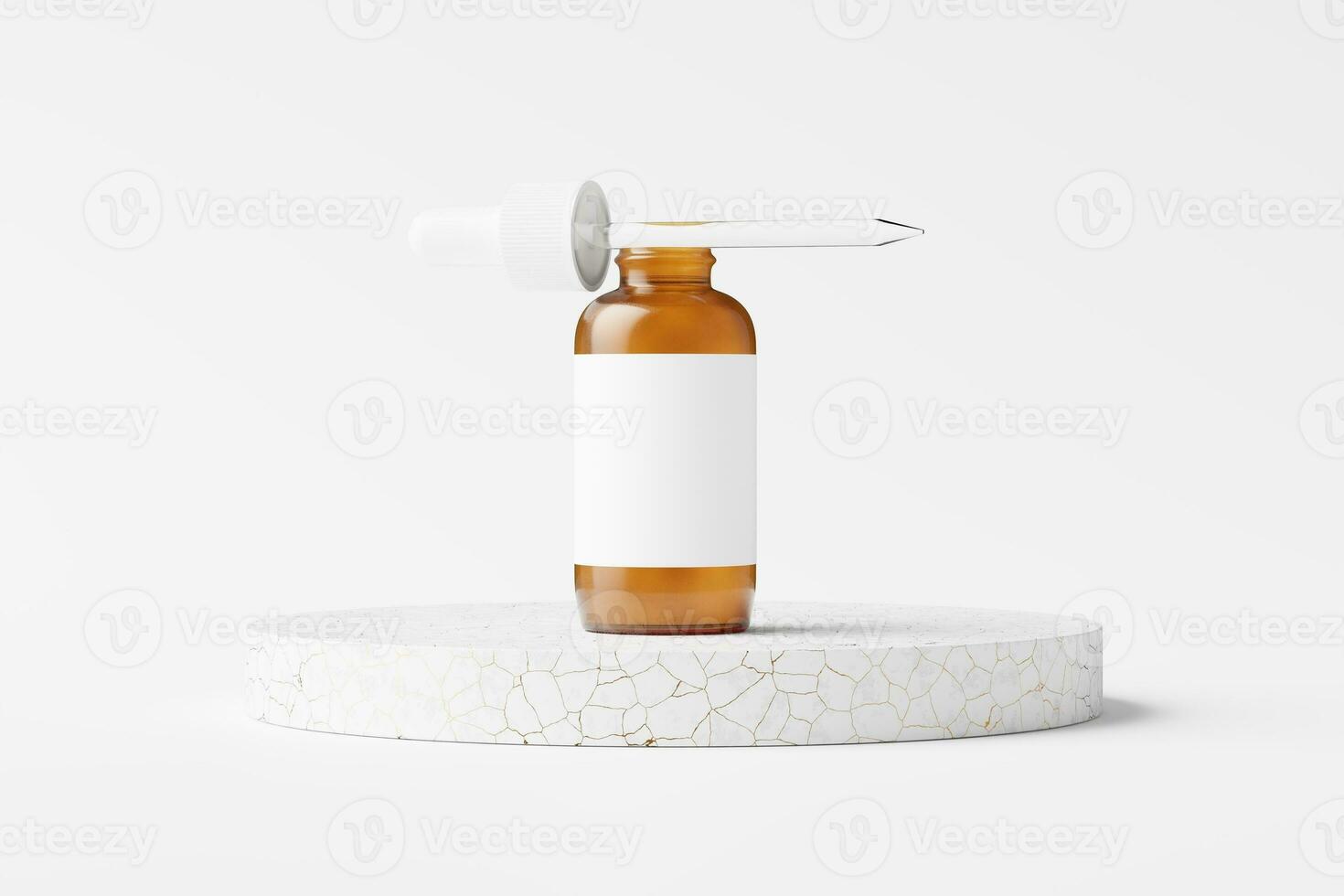 Amber Glass Dropper Bottle 3D Rendering White Blank Mockup photo