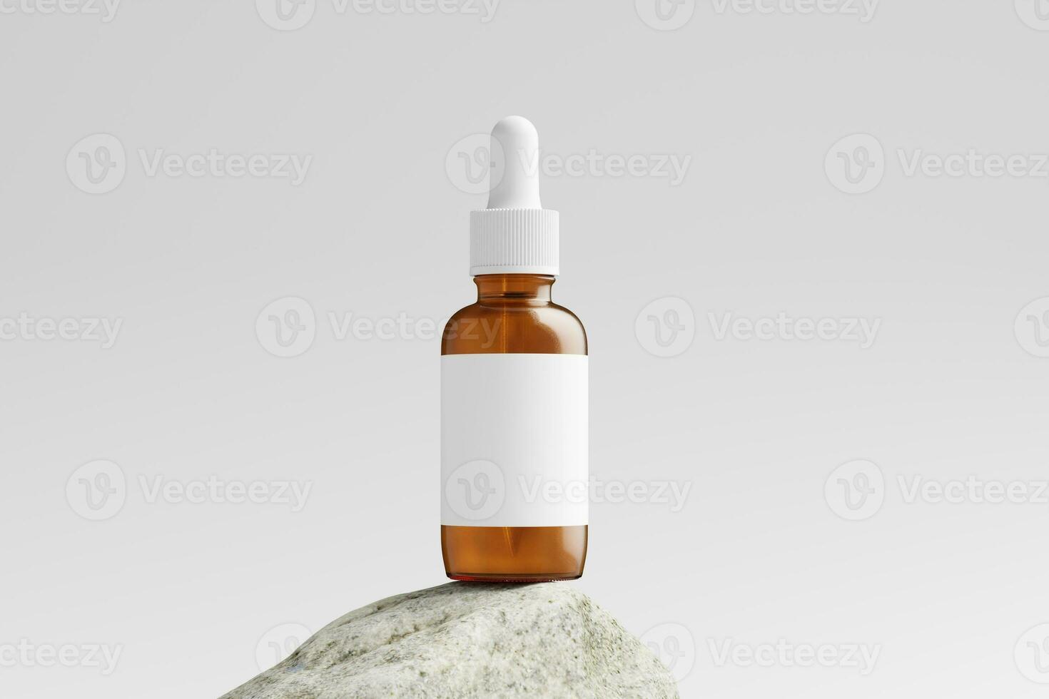 Amber Glass Dropper Bottle 3D Rendering White Blank Mockup photo