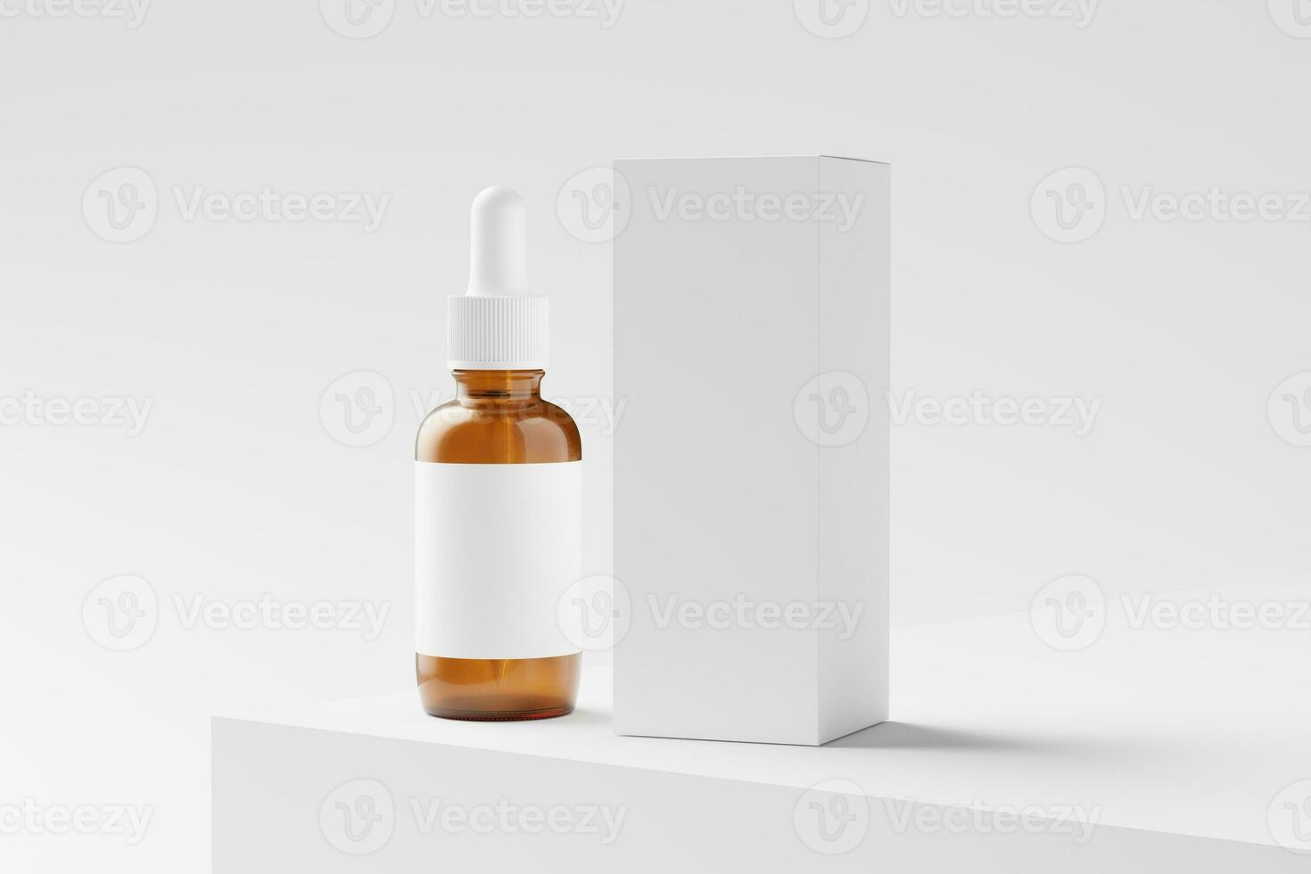 Amber Glass Dropper Bottle 3D Rendering White Blank Mockup photo