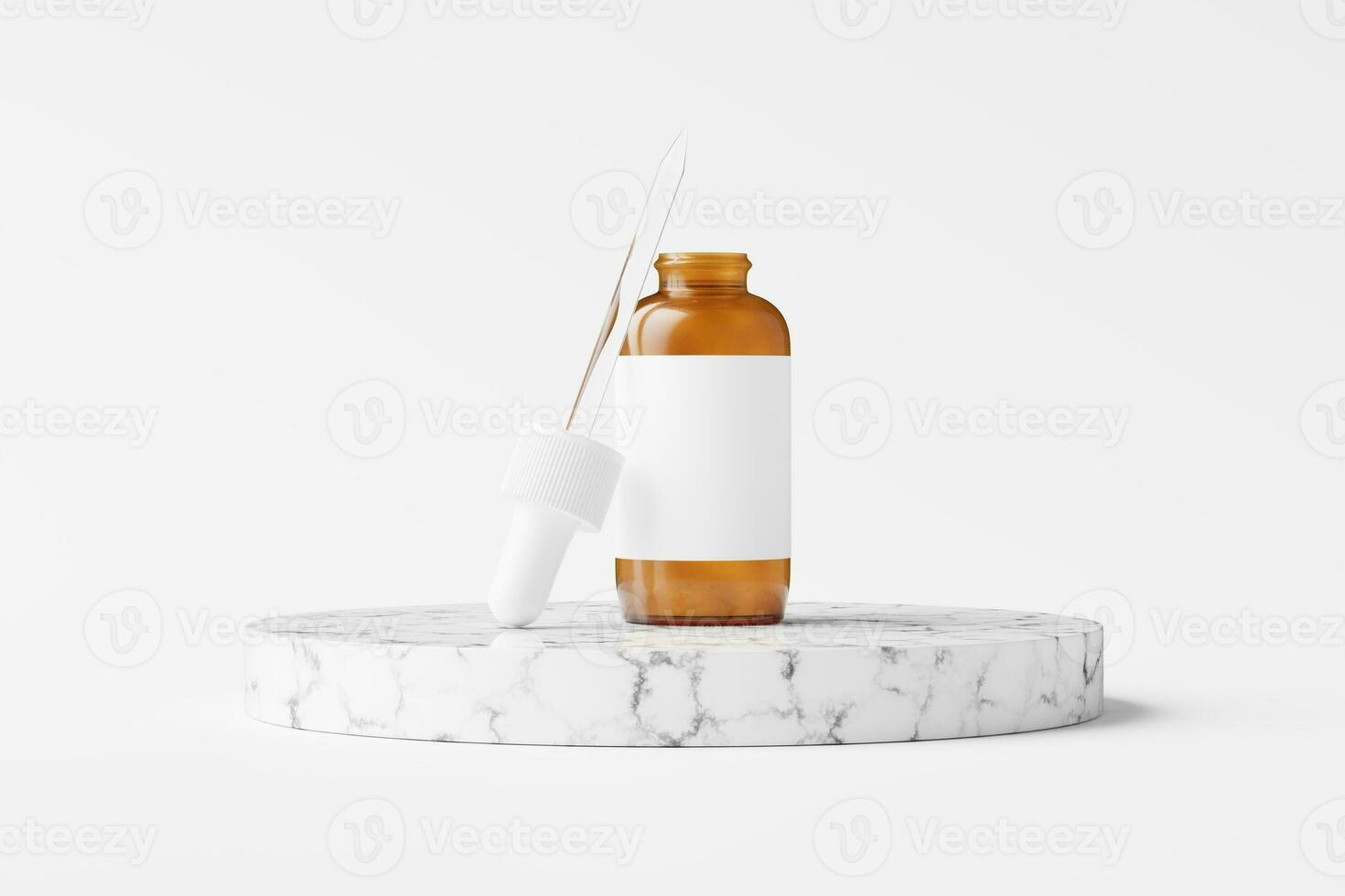 Amber Glass Dropper Bottle 3D Rendering White Blank Mockup photo