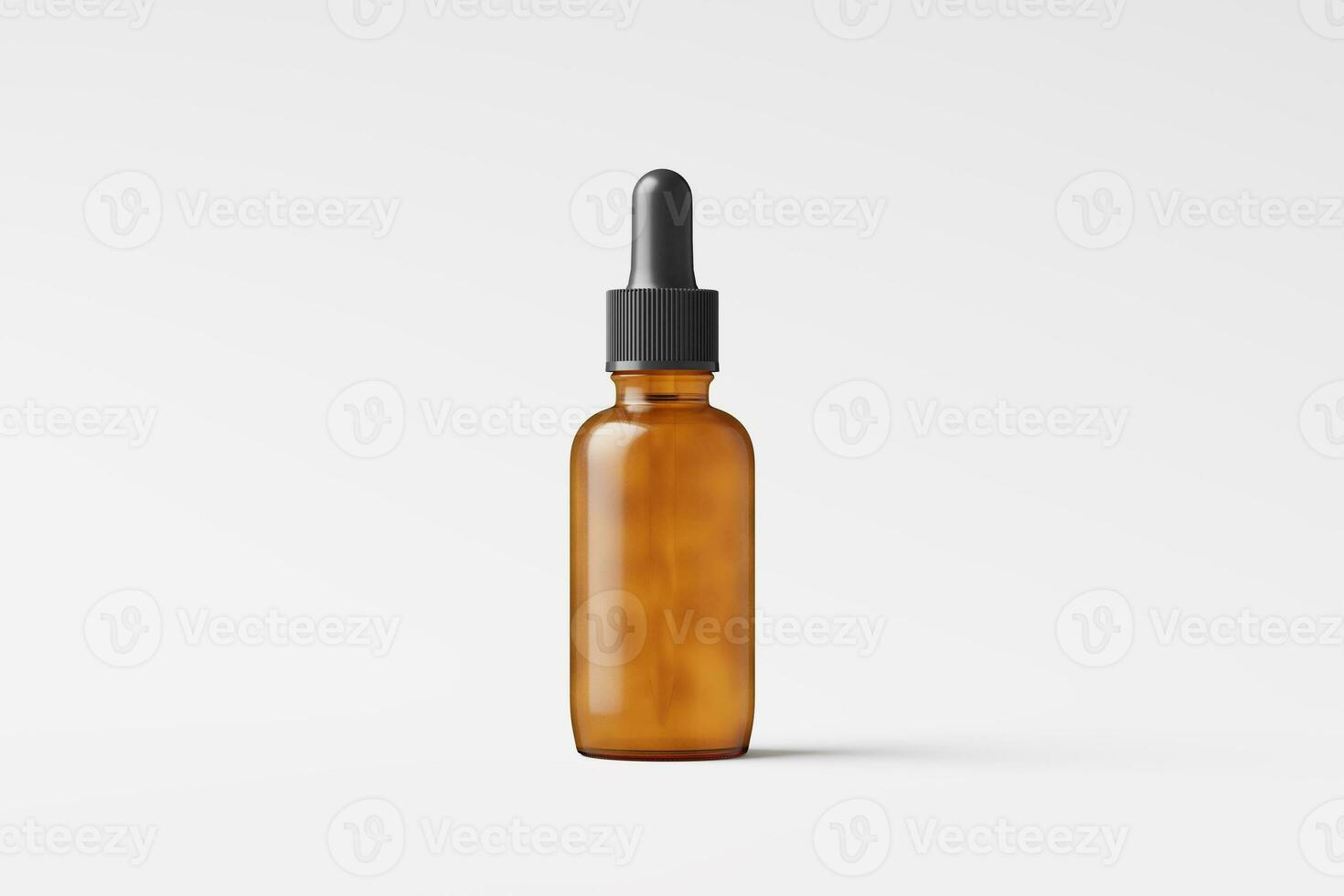 Amber Glass Dropper Bottle 3D Rendering White Blank Mockup photo