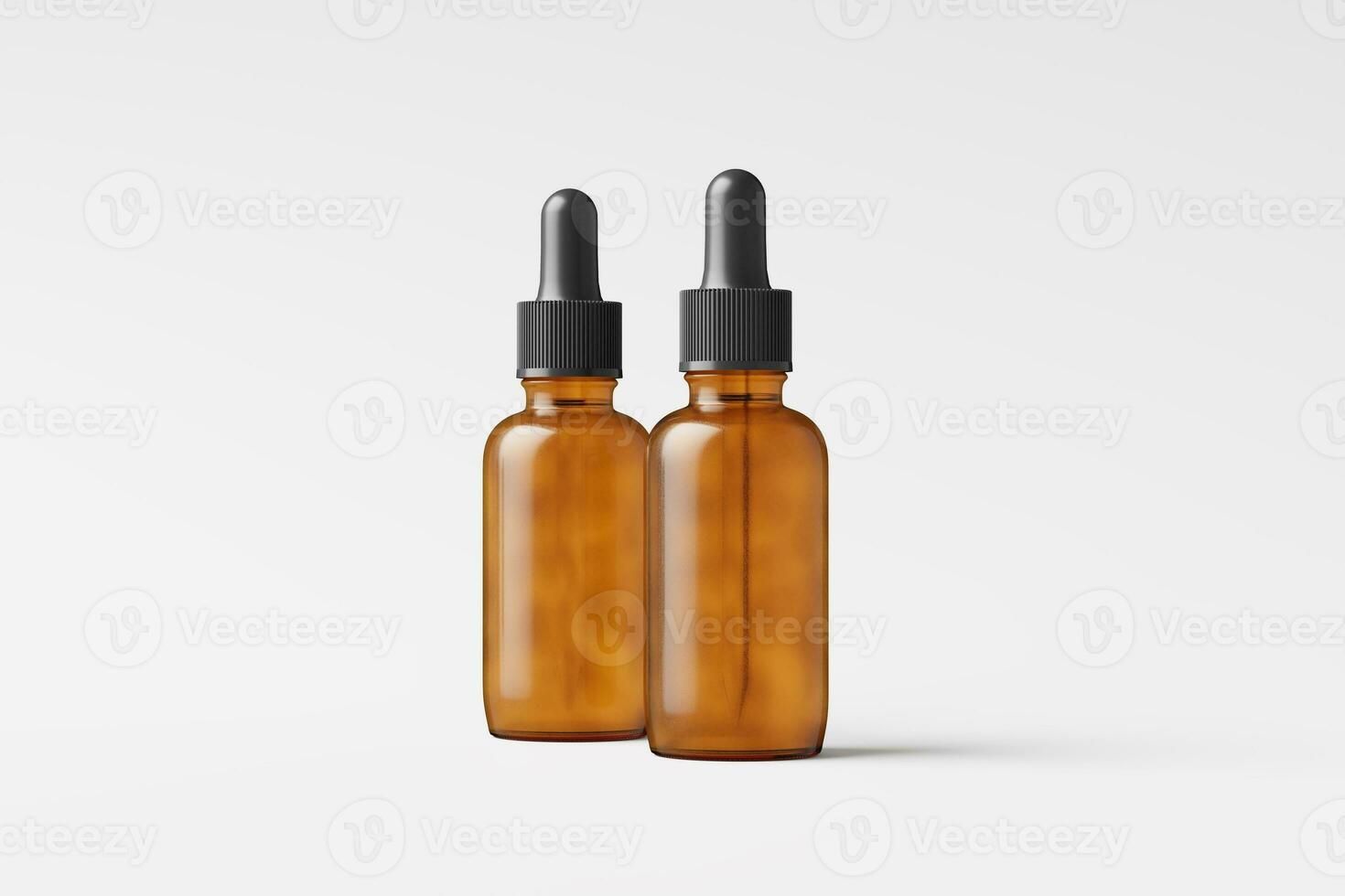 Amber Glass Dropper Bottle 3D Rendering White Blank Mockup photo