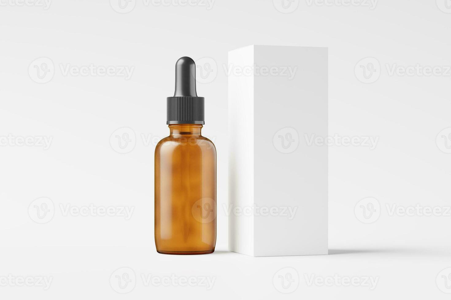 Amber Glass Dropper Bottle 3D Rendering White Blank Mockup photo