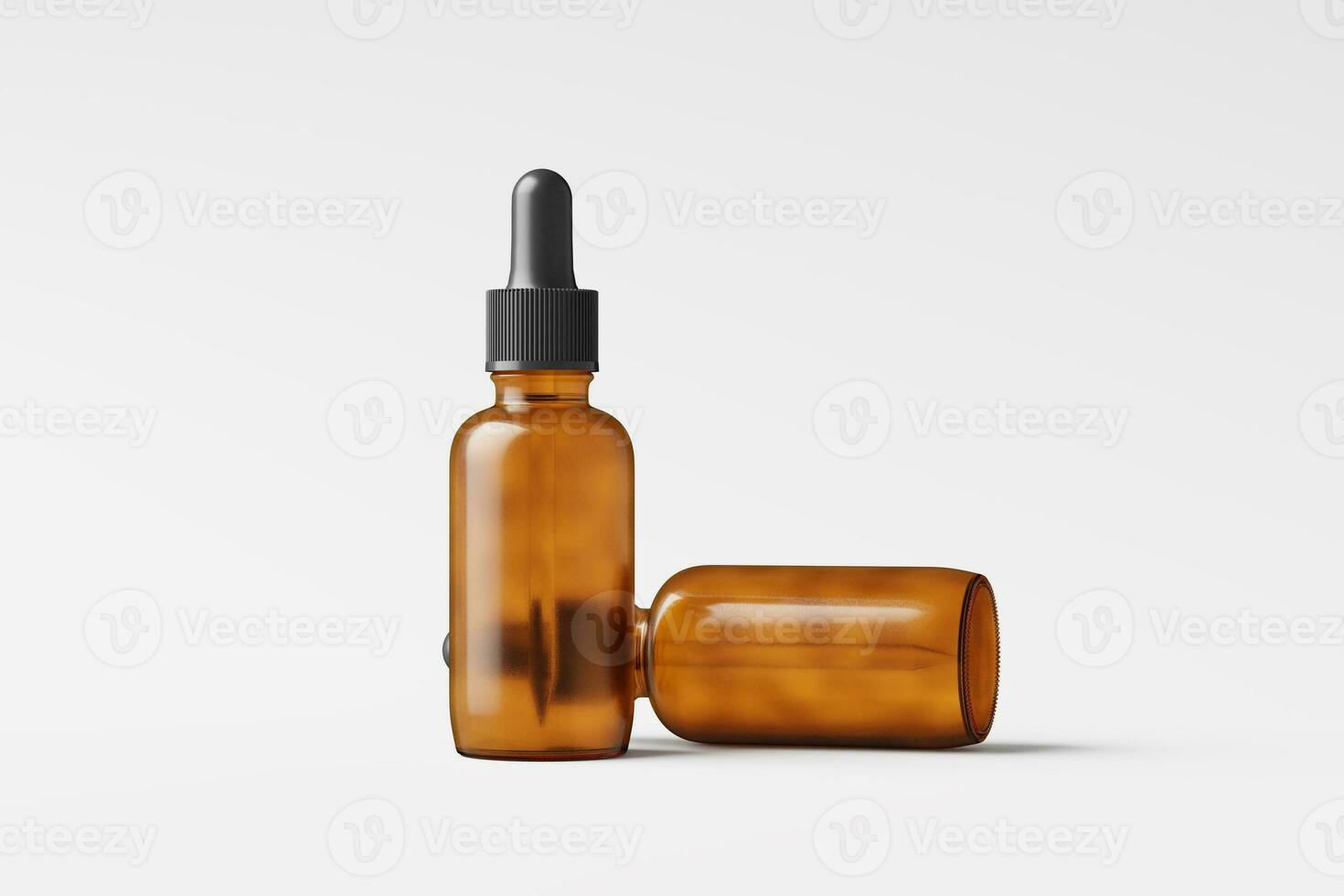 Amber Glass Dropper Bottle 3D Rendering White Blank Mockup photo