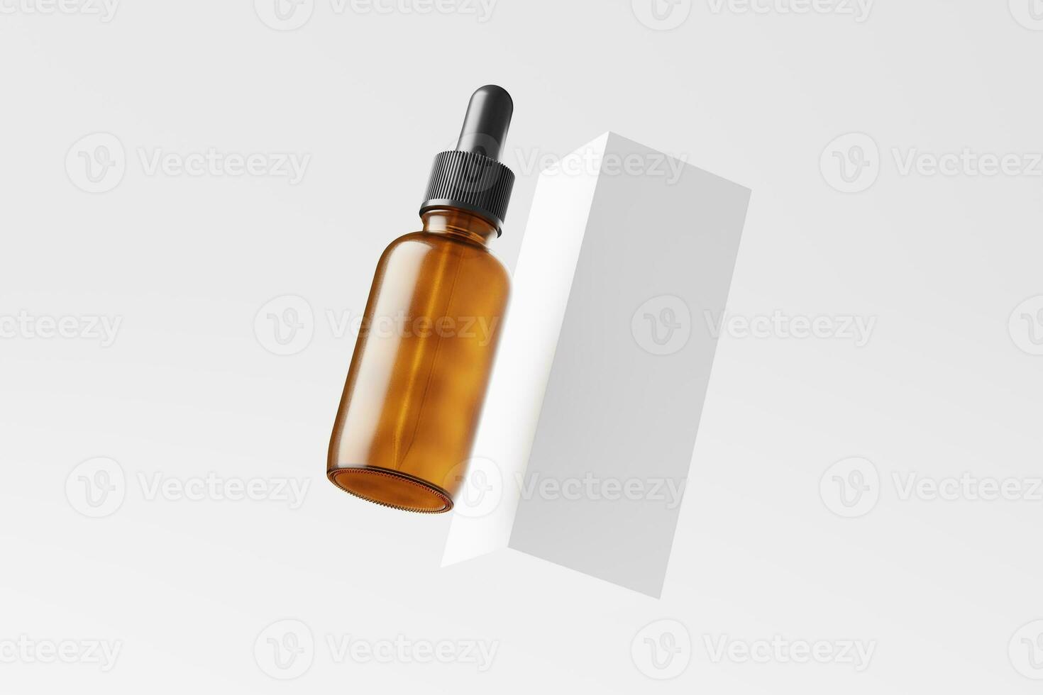 Amber Glass Dropper Bottle 3D Rendering White Blank Mockup photo