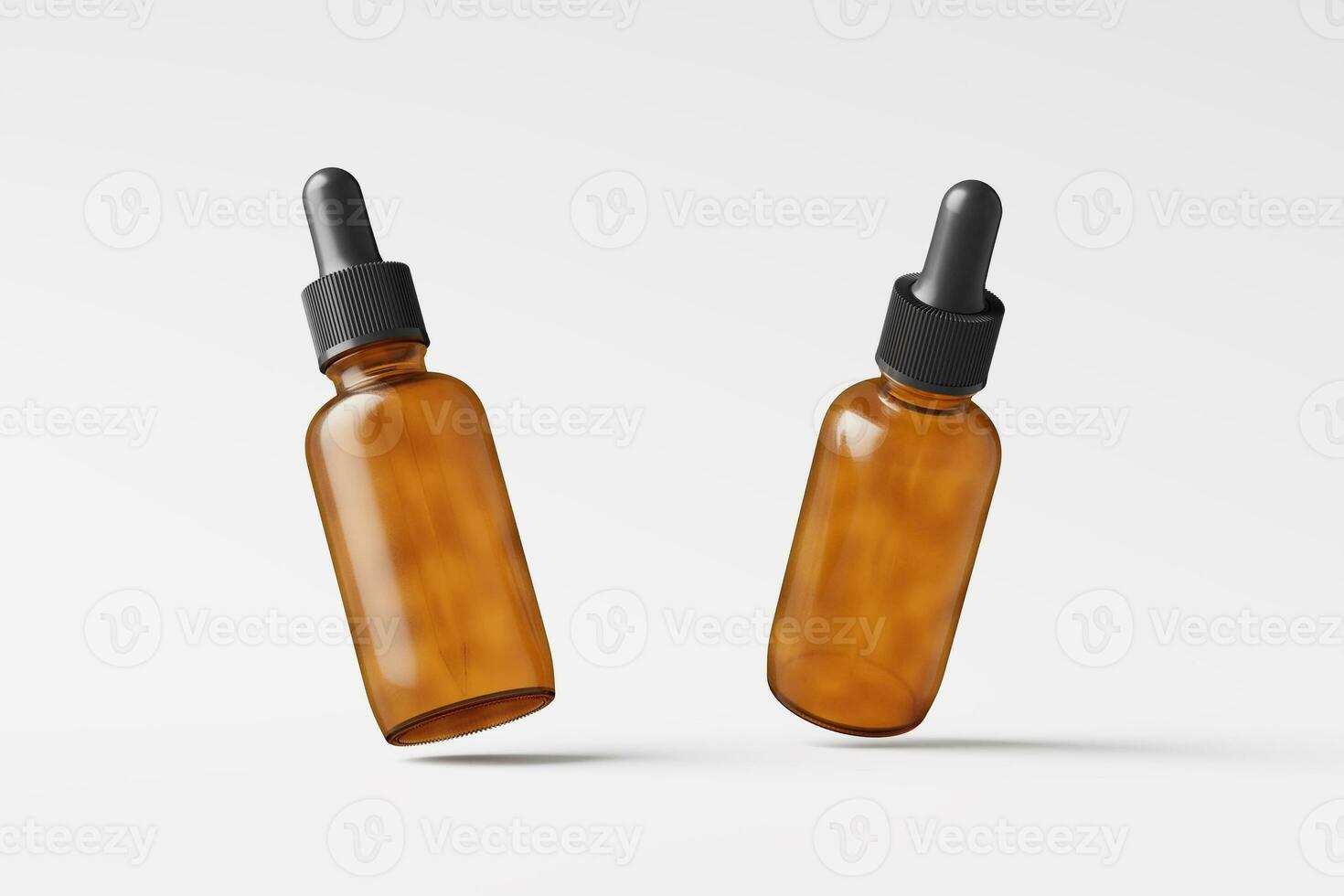 Amber Glass Dropper Bottle 3D Rendering White Blank Mockup photo