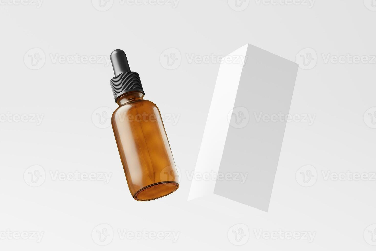 Amber Glass Dropper Bottle 3D Rendering White Blank Mockup photo