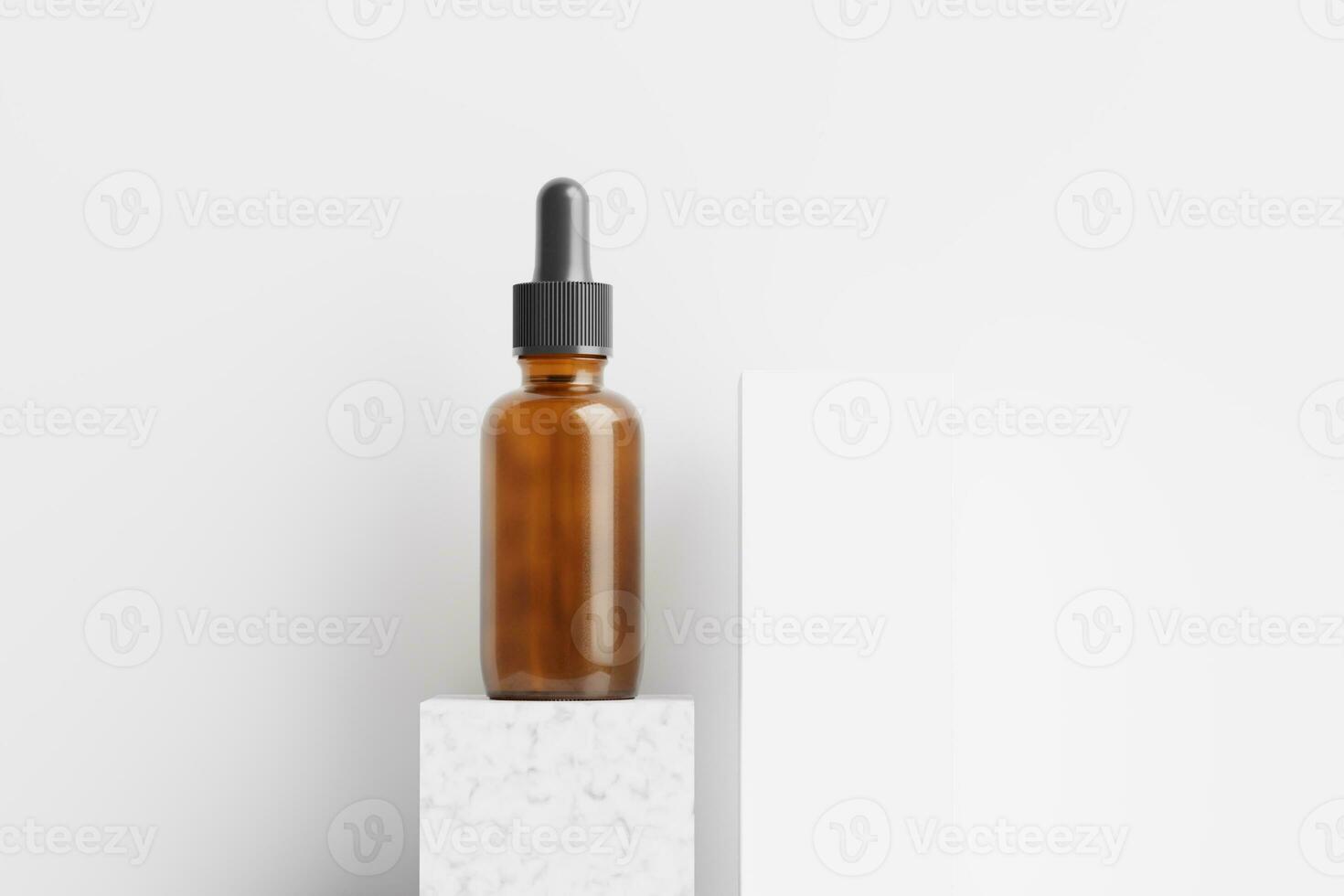 Amber Glass Dropper Bottle 3D Rendering White Blank Mockup photo