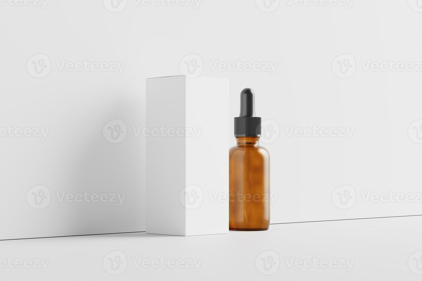 Amber Glass Dropper Bottle 3D Rendering White Blank Mockup photo