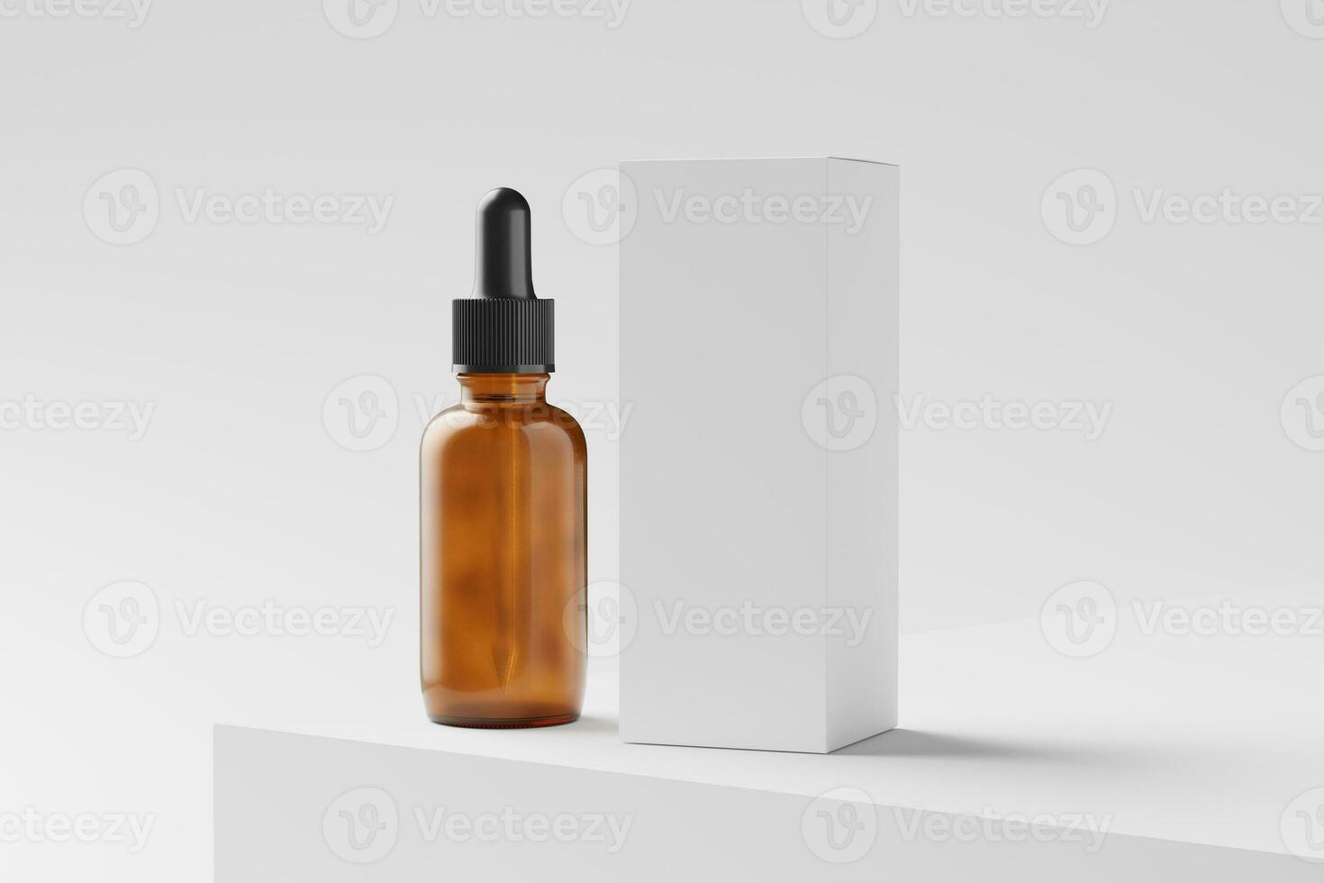 Amber Glass Dropper Bottle 3D Rendering White Blank Mockup photo
