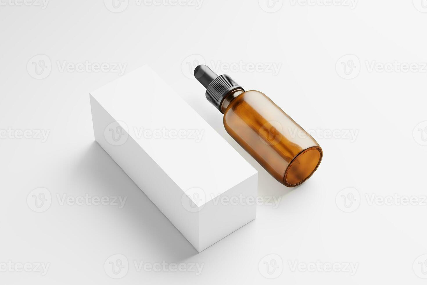 Amber Glass Dropper Bottle 3D Rendering White Blank Mockup photo