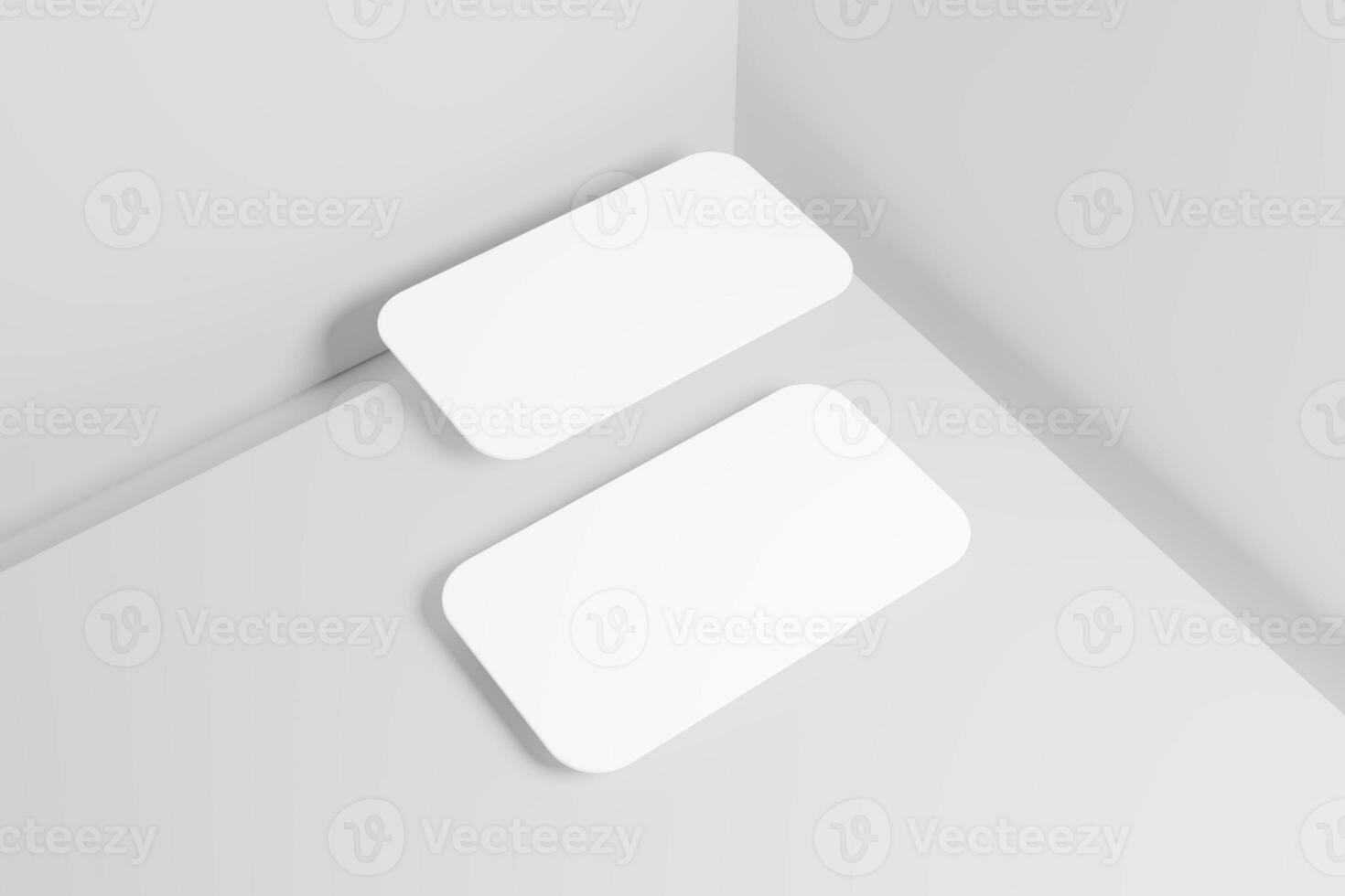 Round Corner Business Card White Blank 3D Rendering Mockup photo