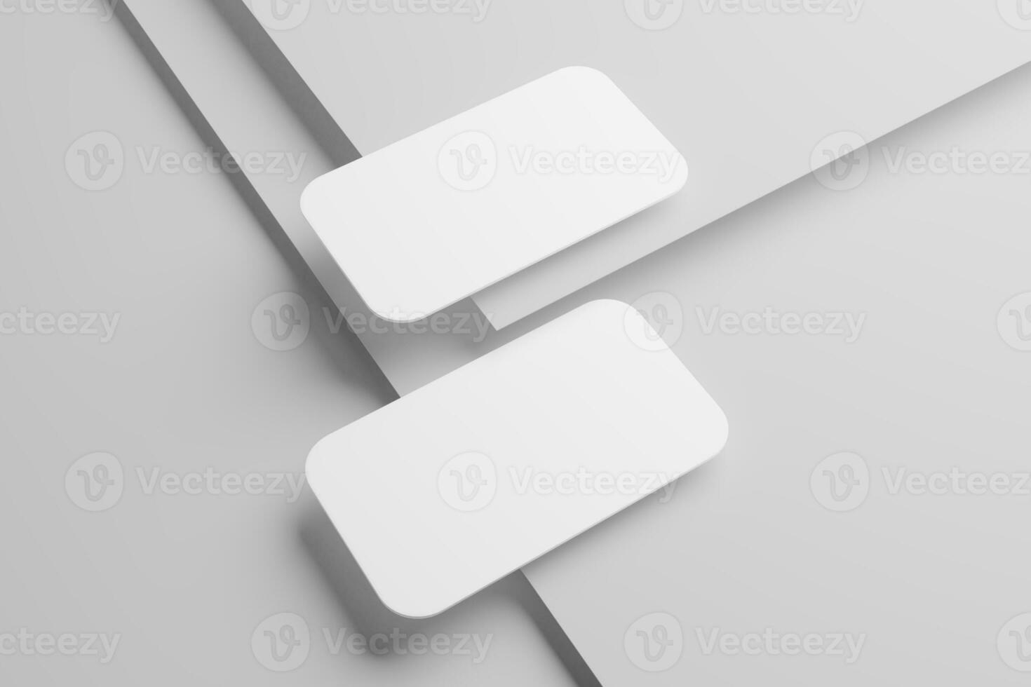 Round Corner Business Card White Blank 3D Rendering Mockup photo