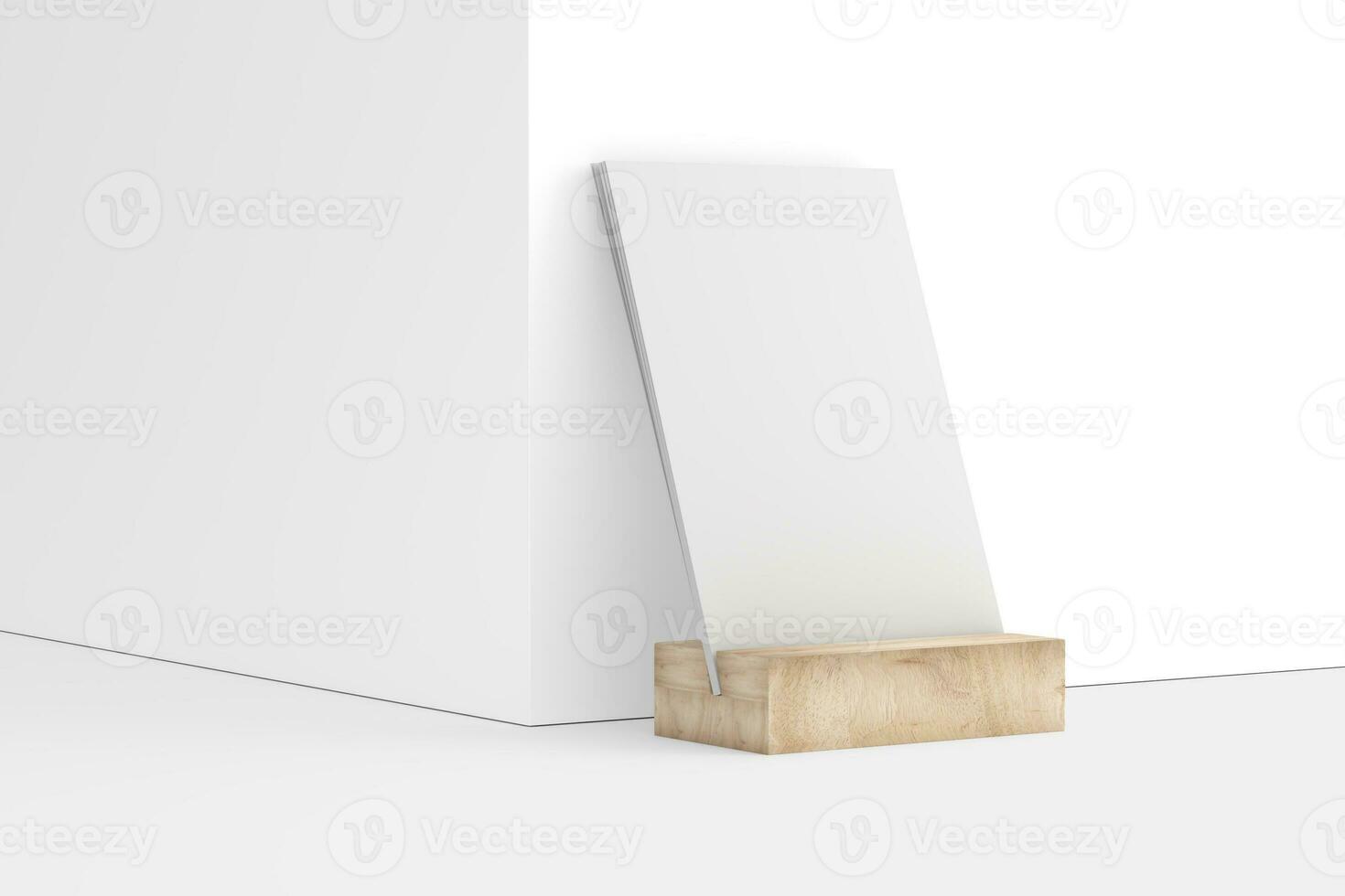 Desk Calendar With Wood Stand 3D Rendering White Blank Mockup photo