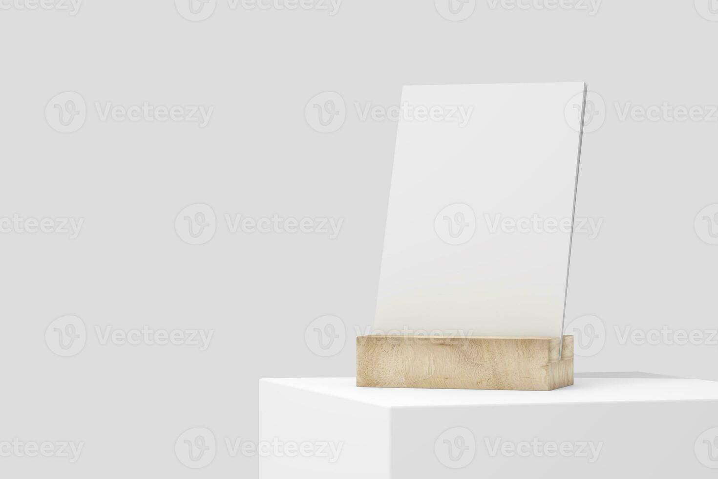 Desk Calendar With Wood Stand 3D Rendering White Blank Mockup photo