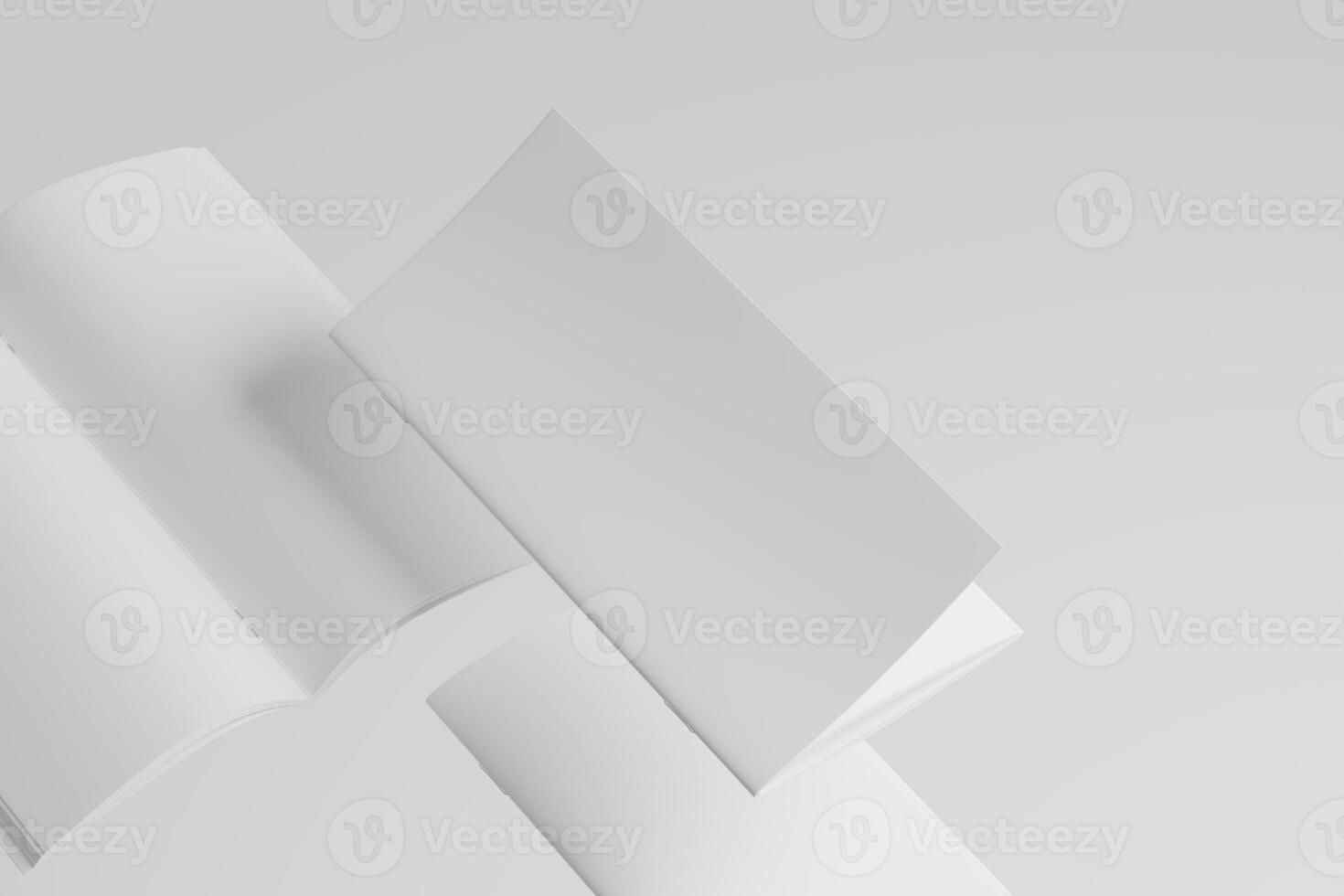 DL Saddle Stitch Bifold Brochure White Blank 3D Rendering Mockup photo