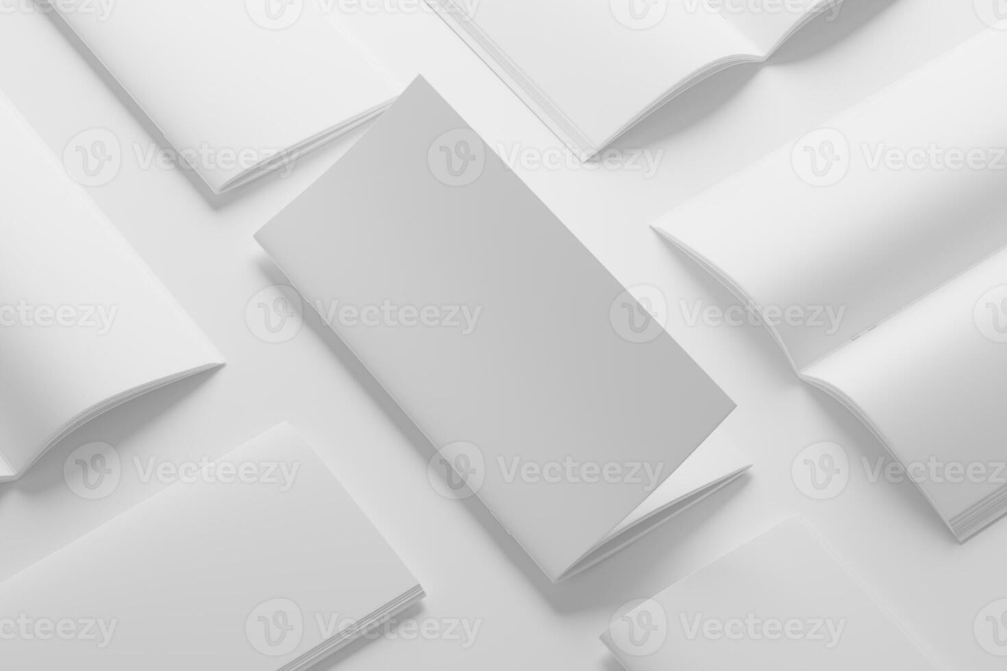 DL Saddle Stitch Bifold Brochure White Blank 3D Rendering Mockup photo