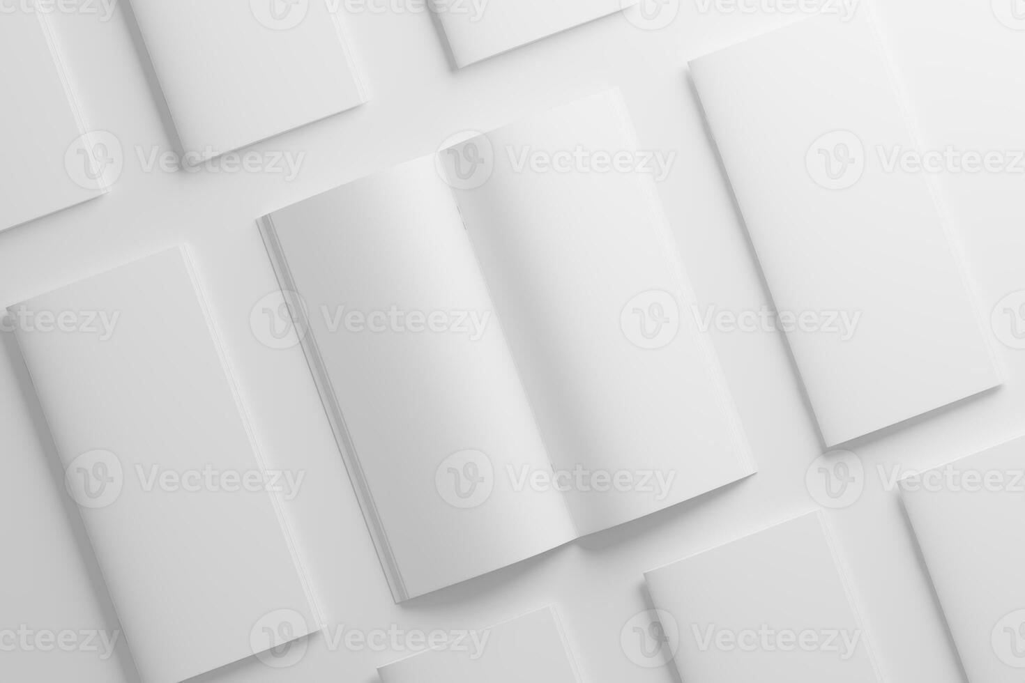 DL Saddle Stitch Bifold Brochure White Blank 3D Rendering Mockup photo