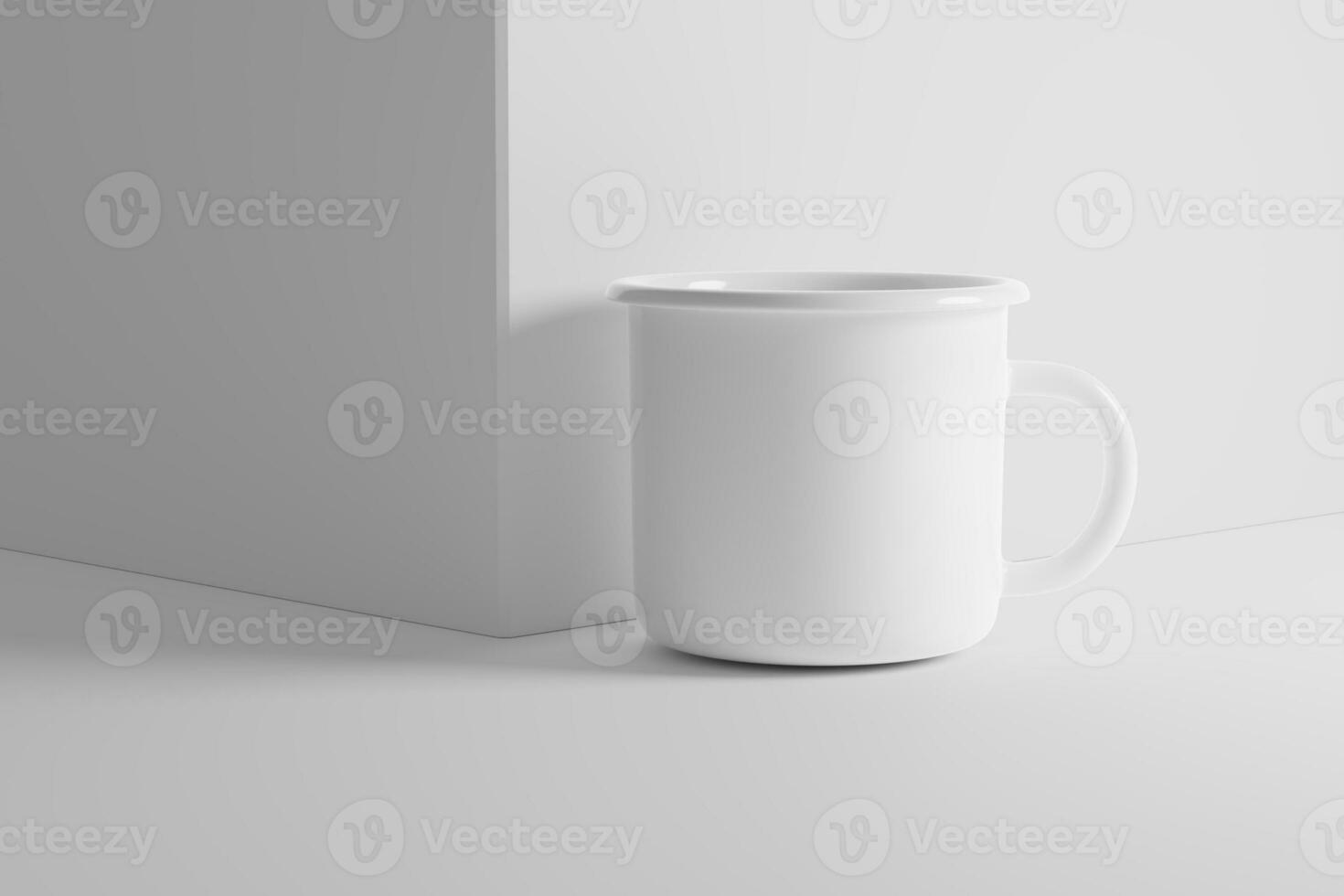 Enamel Mug 3D Rendering White Blank Mockup photo