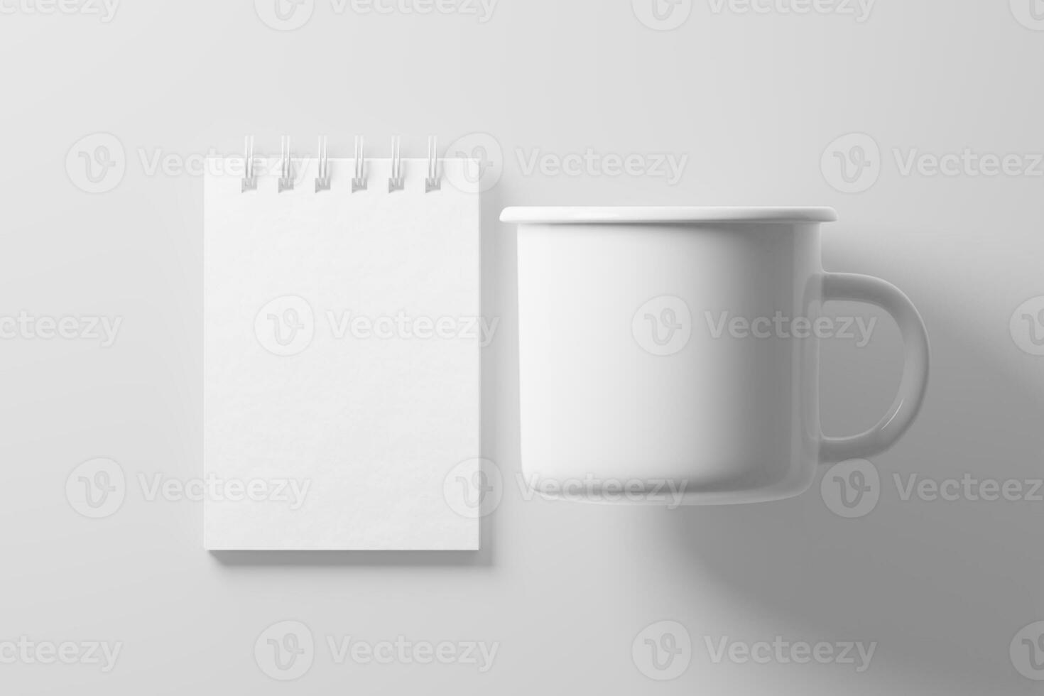 Enamel Mug 3D Rendering White Blank Mockup photo