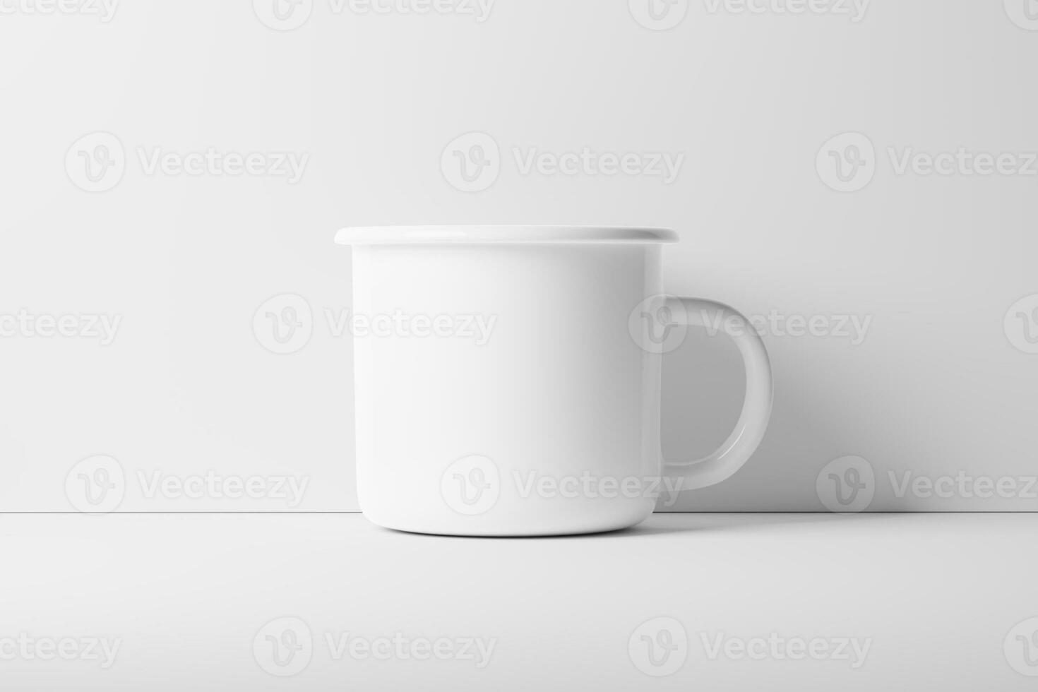 Enamel Mug 3D Rendering White Blank Mockup photo