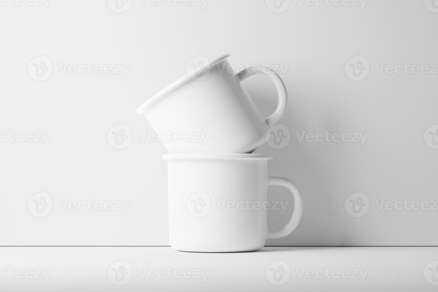 Enamel Mug 3D Rendering White Blank Mockup photo