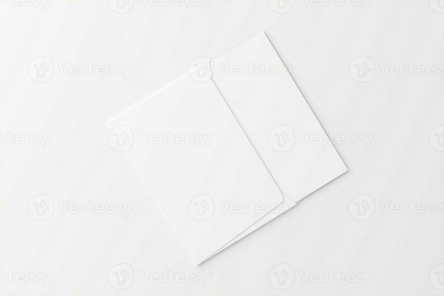 A4 A5 Folded Invitation Card With Envelope 3D Rendering White Blank Mockup photo