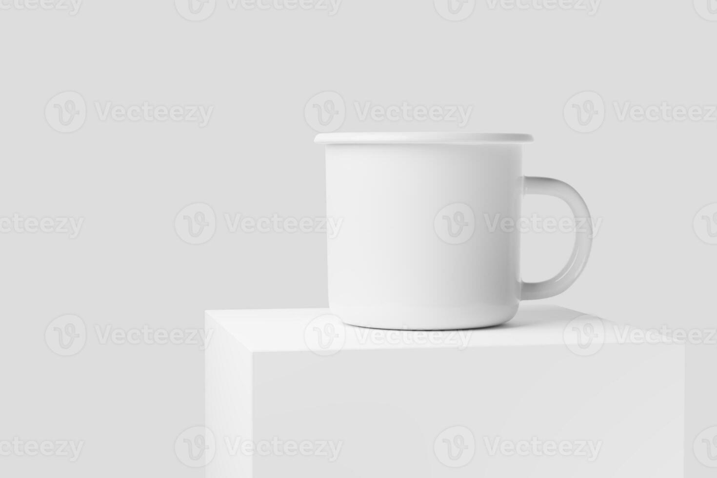 Enamel Mug 3D Rendering White Blank Mockup photo