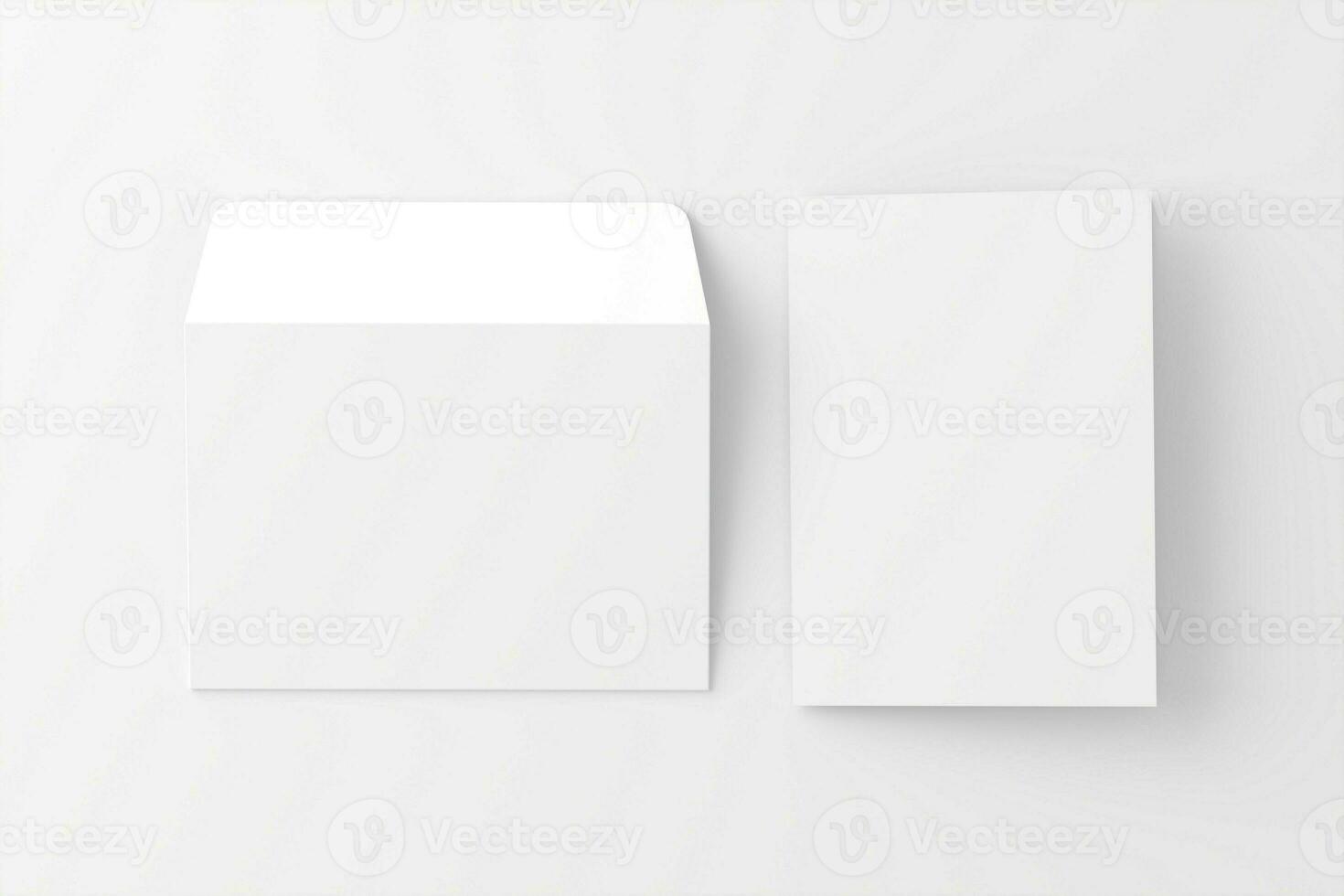A4 A5 Folded Invitation Card With Envelope 3D Rendering White Blank Mockup photo