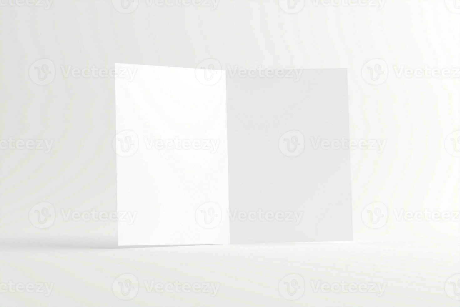 A4 A5 Folded Invitation Card With Envelope 3D Rendering White Blank Mockup photo