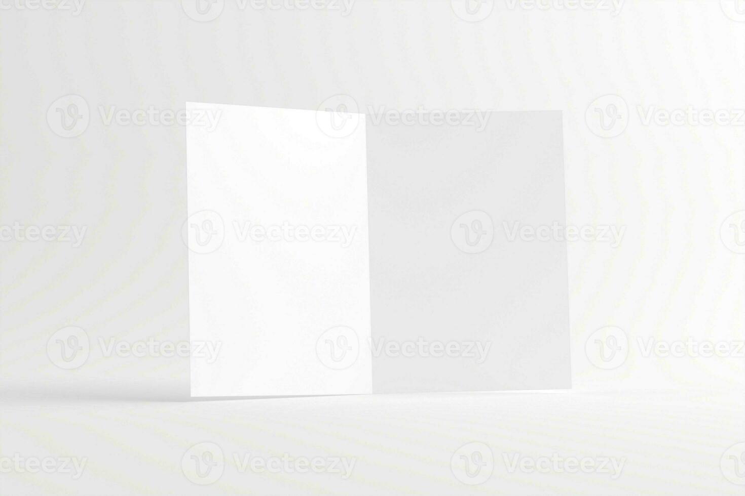 A4 A5 Folded Invitation Card With Envelope 3D Rendering White Blank Mockup photo